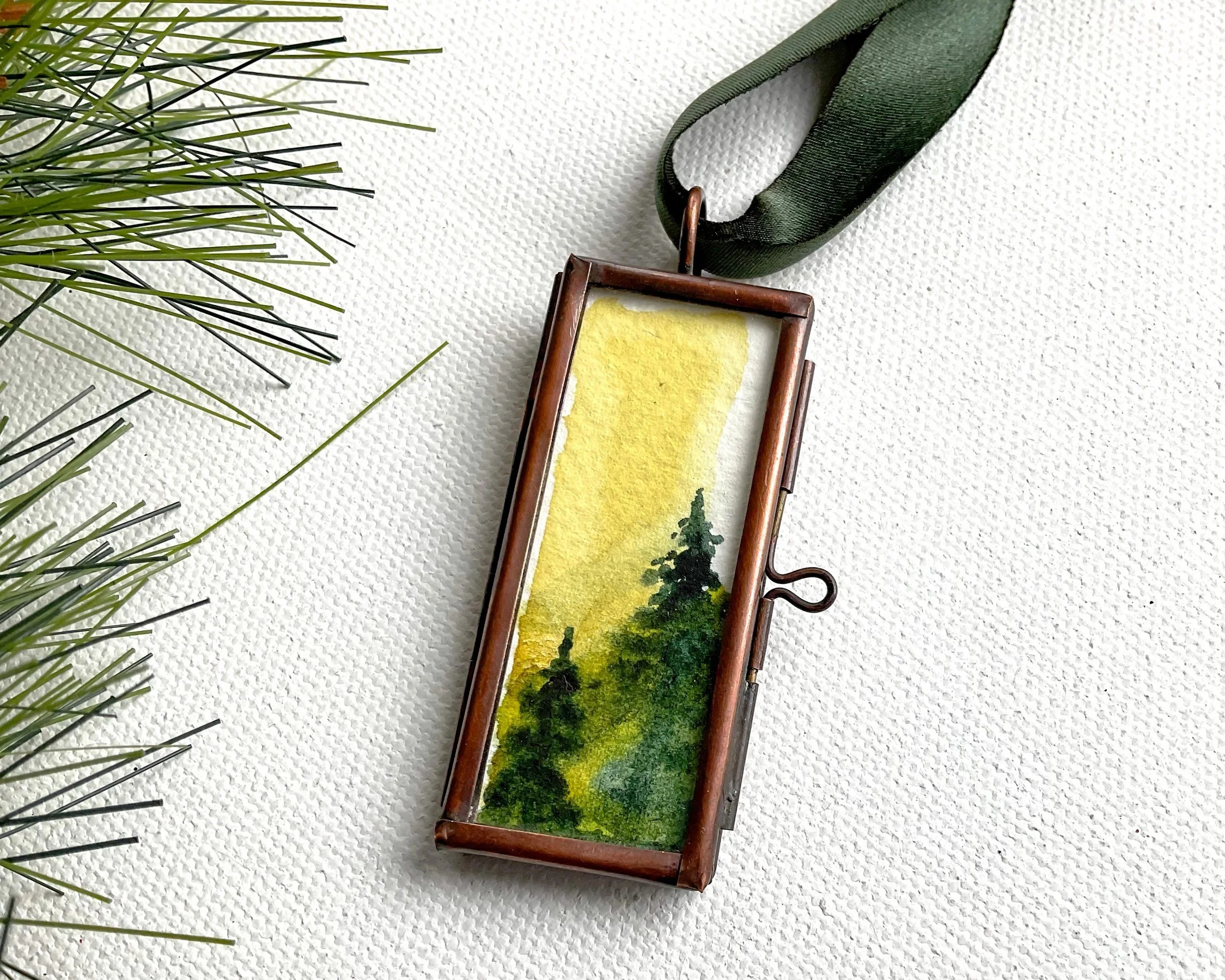 Sunkissed Evergreens Ornament -  Original Watercolor Painting