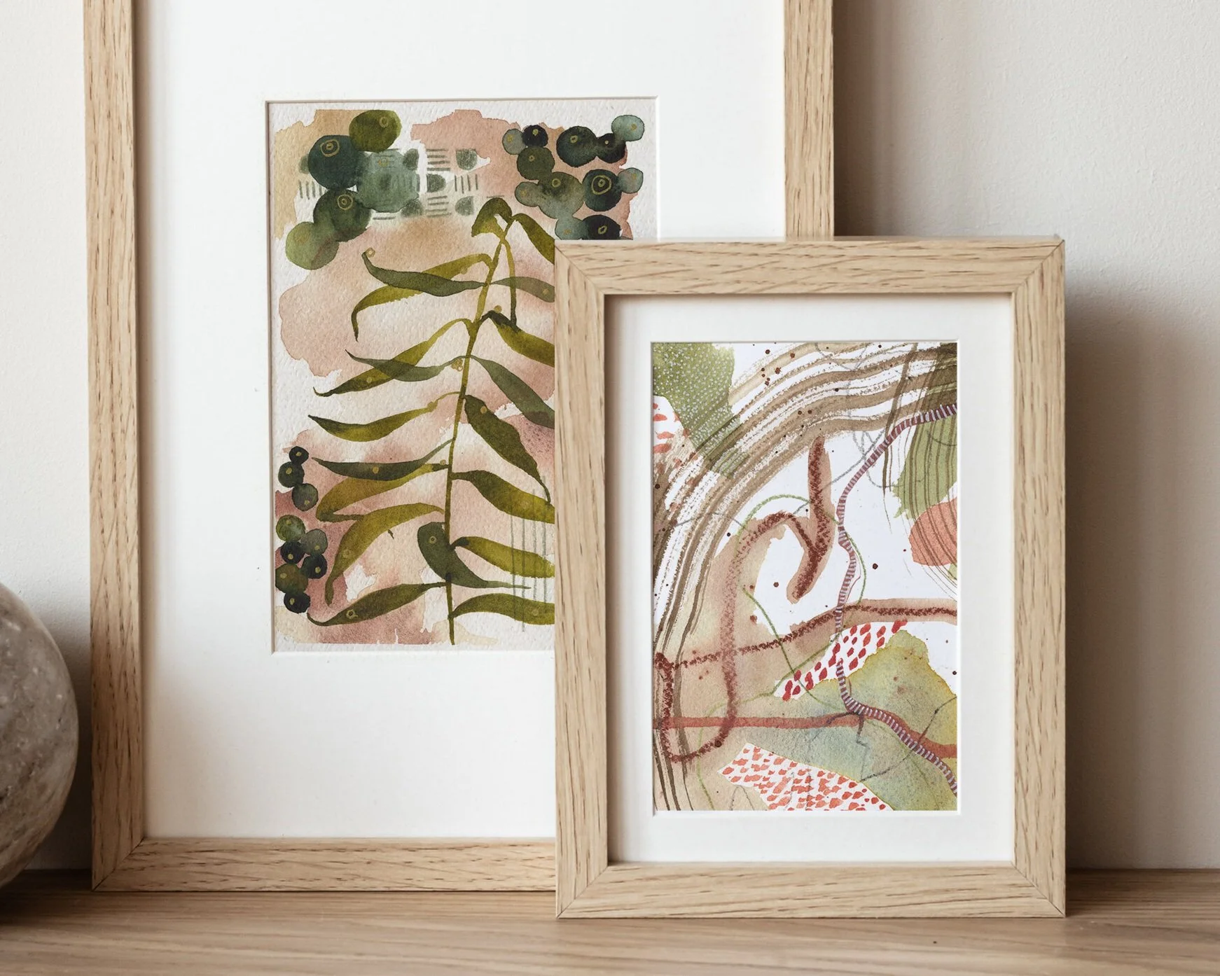 Terracotta Sprouts - Original 4x6 Mixed Media Abstract Art