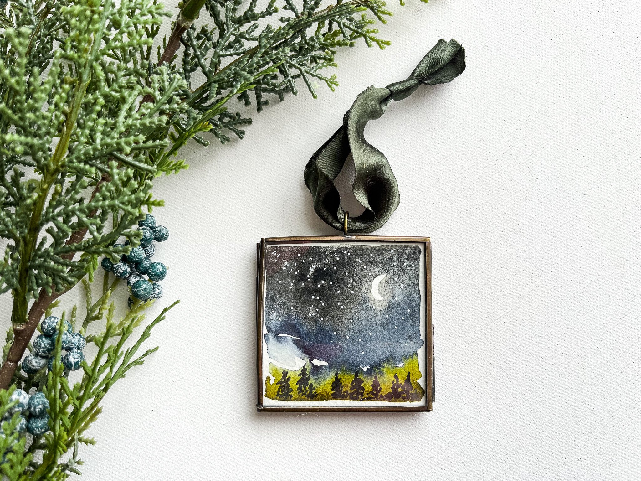 Pocket Starry Night - A Hand Painted Watercolor Ornament