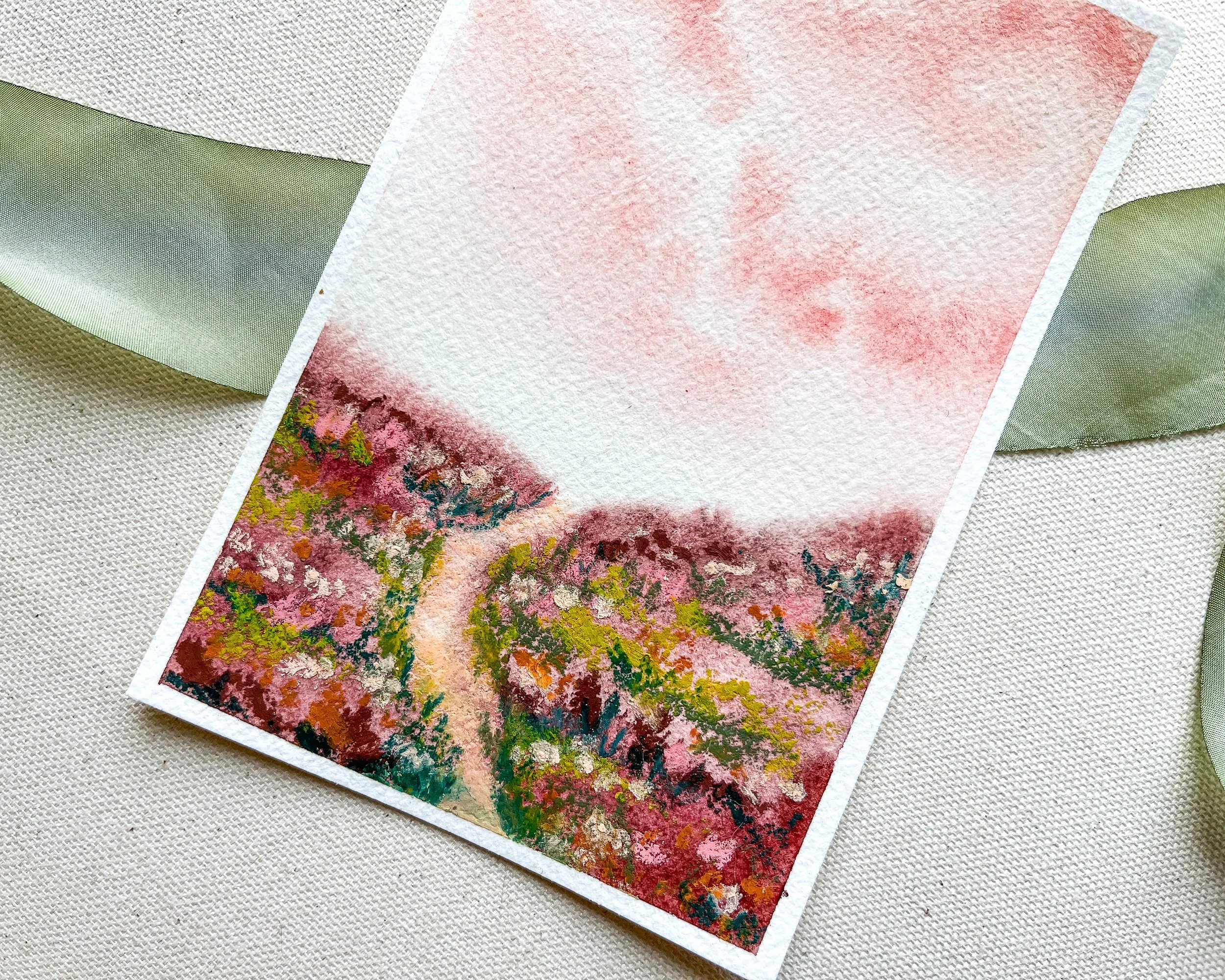 Detail of pink pastel landscape painting