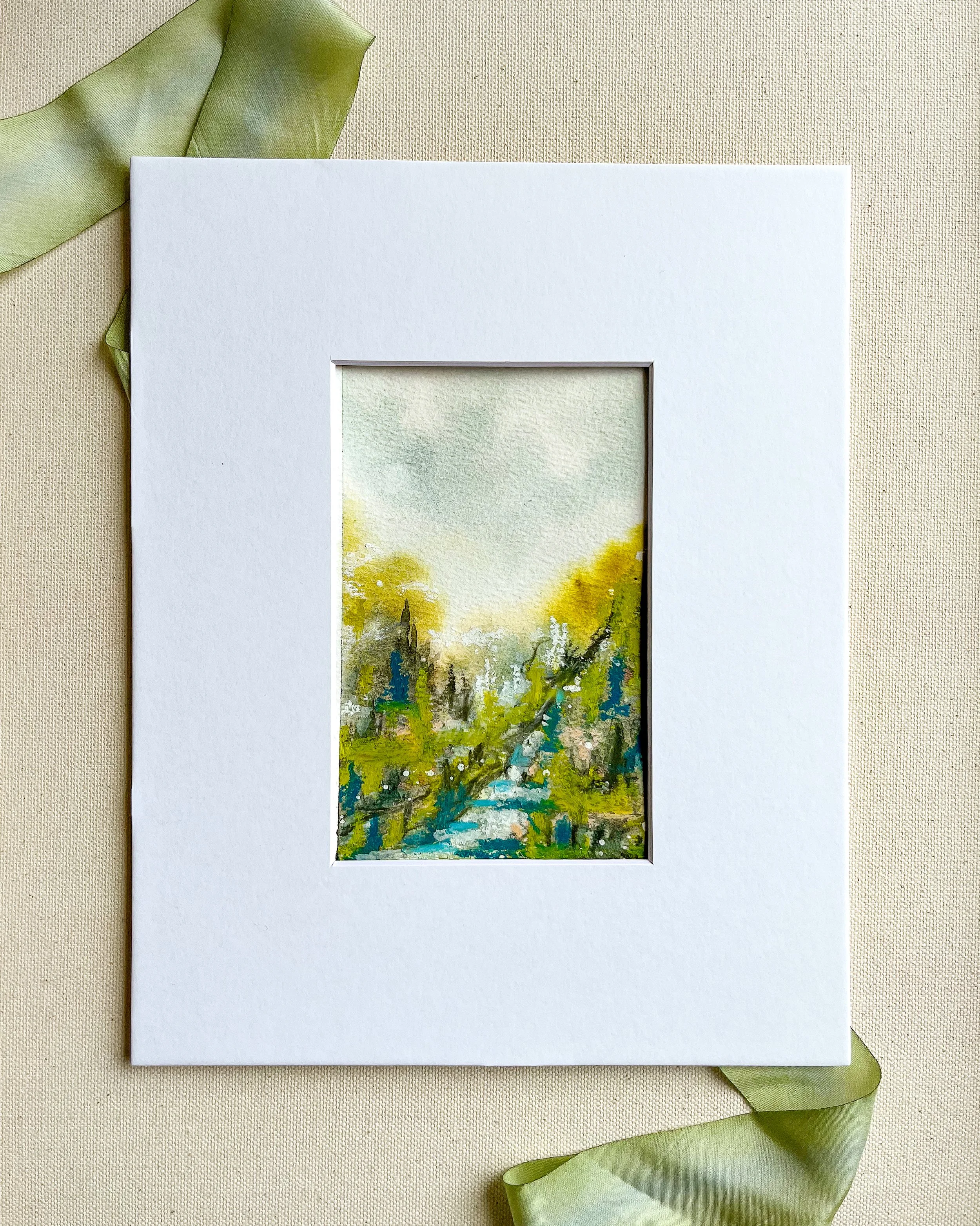 Mixed media abstract painting shown in option of white 8" x 10" mat