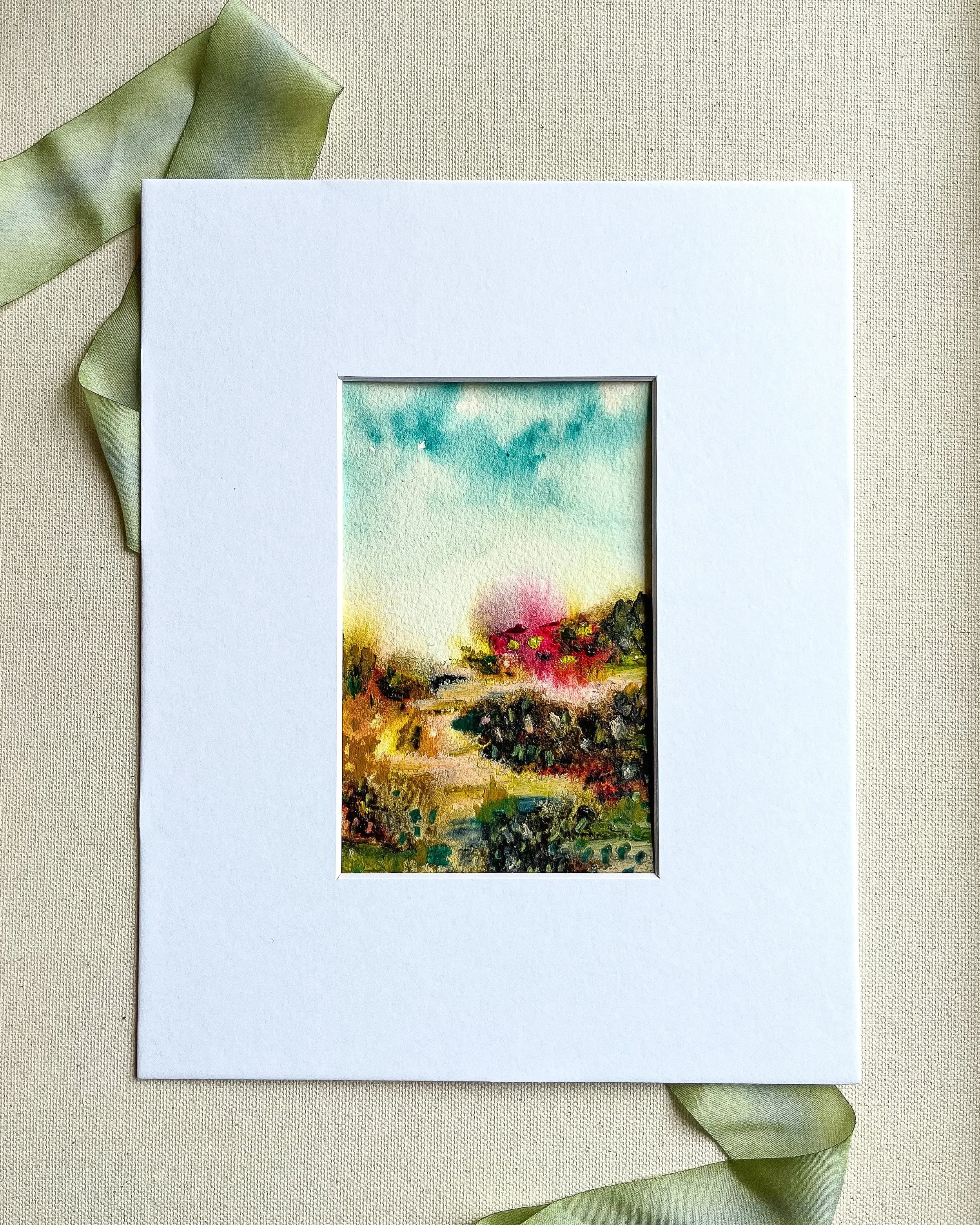 Option to mat painting to 8" x 10" shown atop original abstract artwork