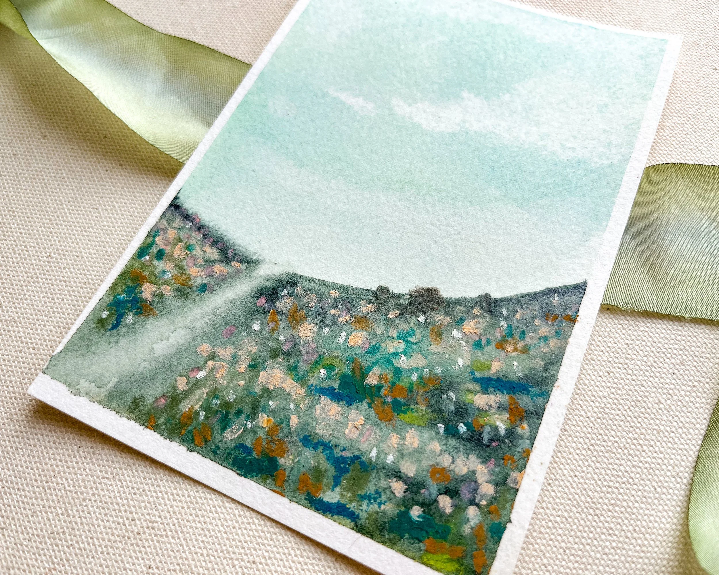 Close up Blue abstract mixed media landscape painting on canvas background