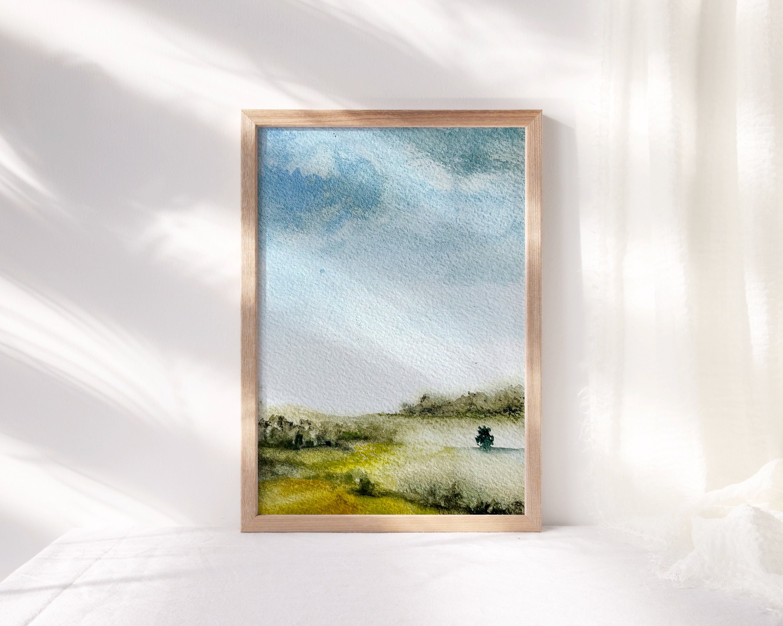 Expanse - An Original Watercolor and Pastel Meadow Landscape Painting