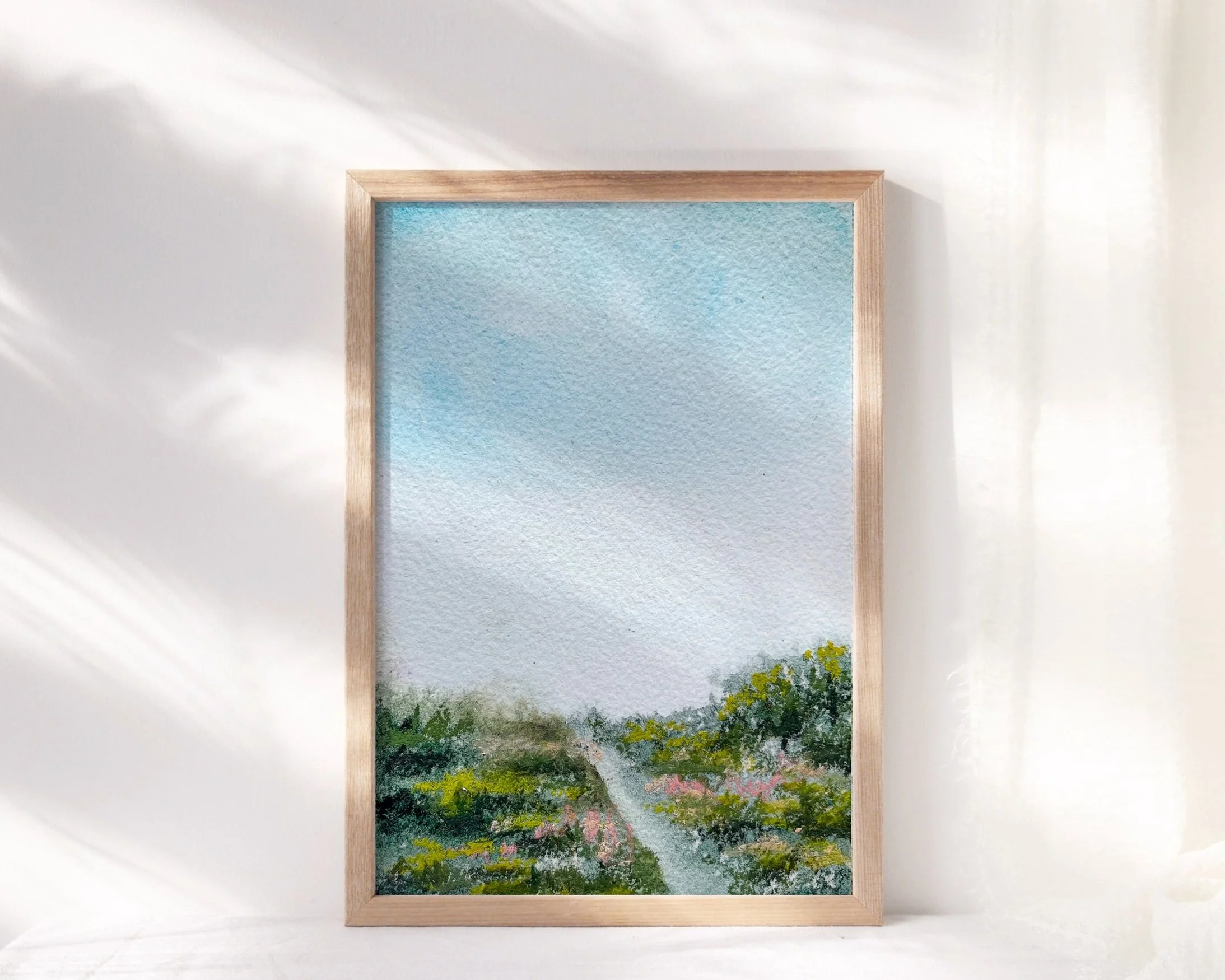 Meadow Walk - A Soothing Landscape Painting in Watercolor and Pastel