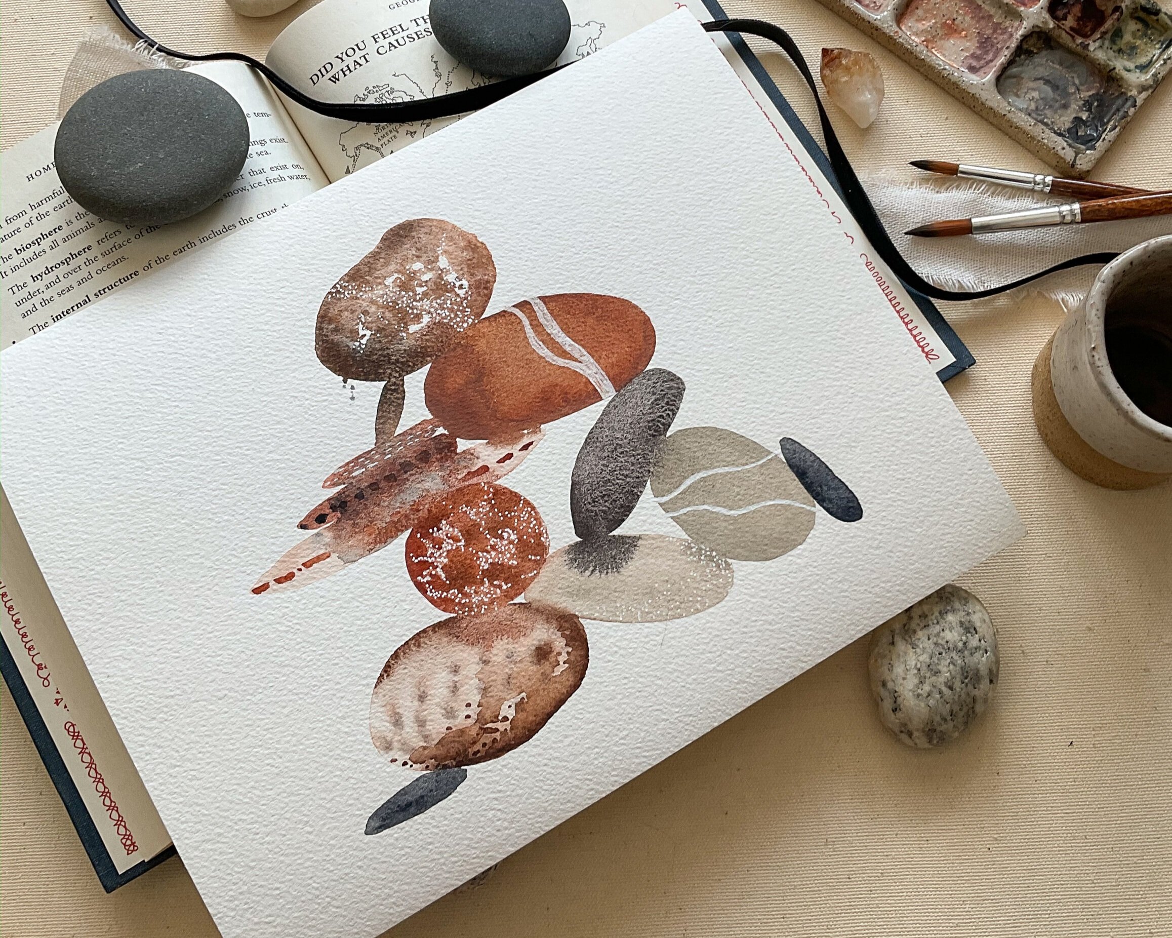 Quiet Collector - An Original 8x10 Watercolor Rock Painting