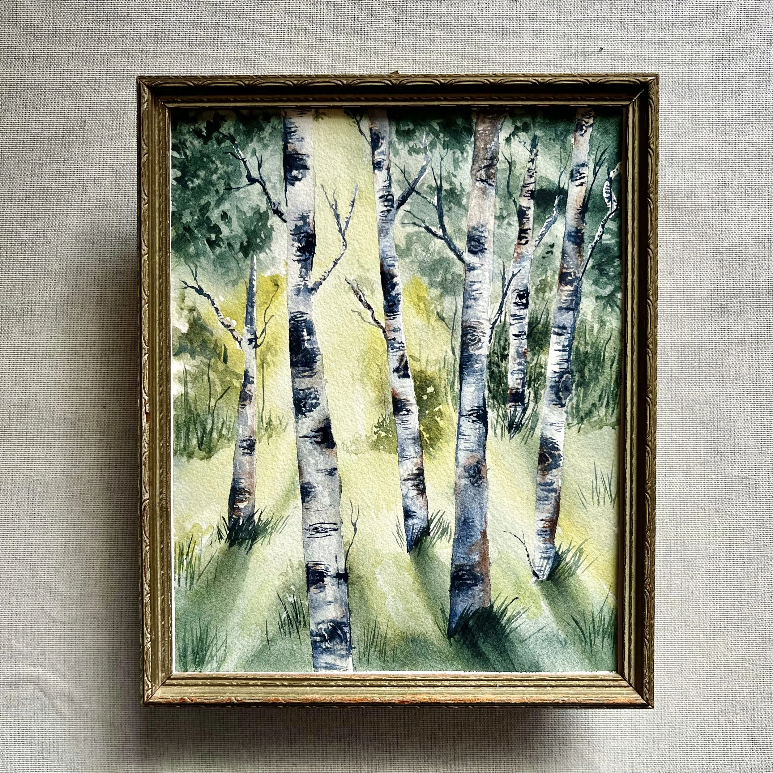 Birch Forest Landscape in Green