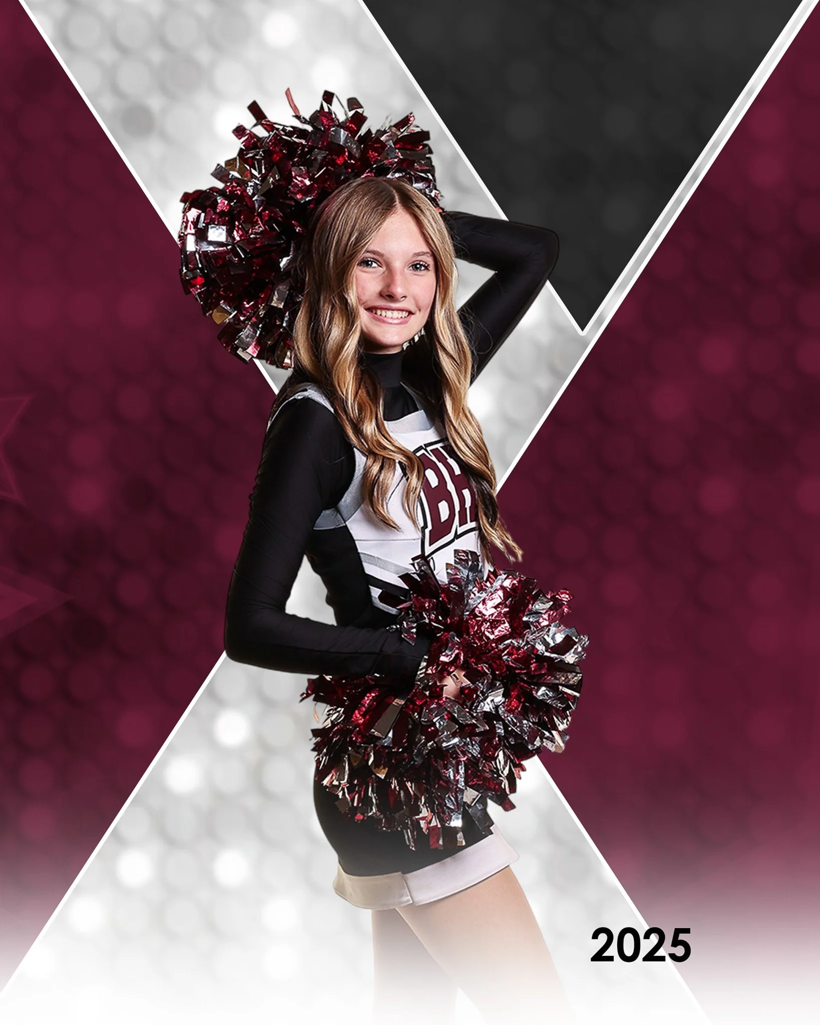 Senior cheerleader banner picture Birchwood, WI.