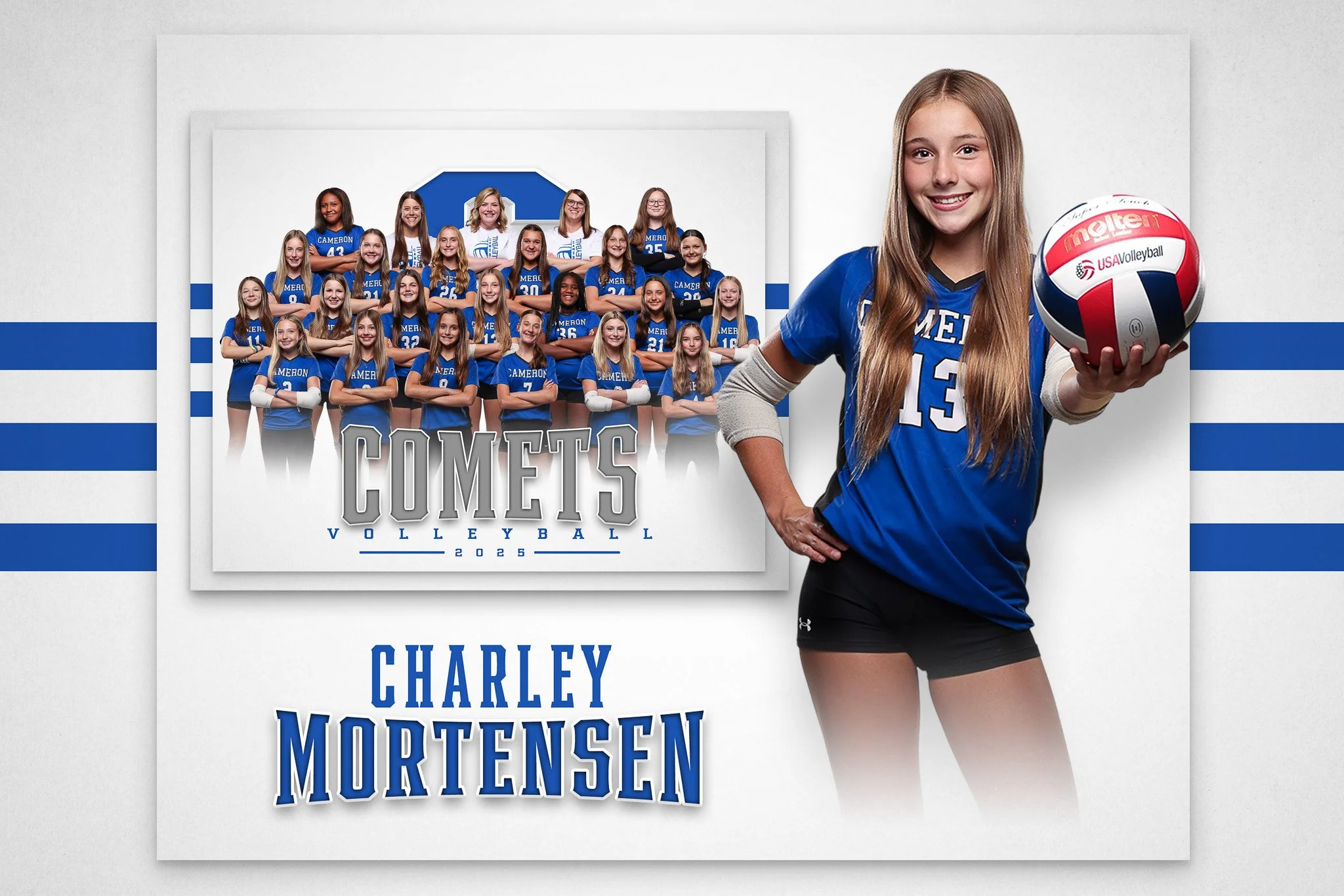 Cameron Middle School volleyball player portrait by Seasons Photography.