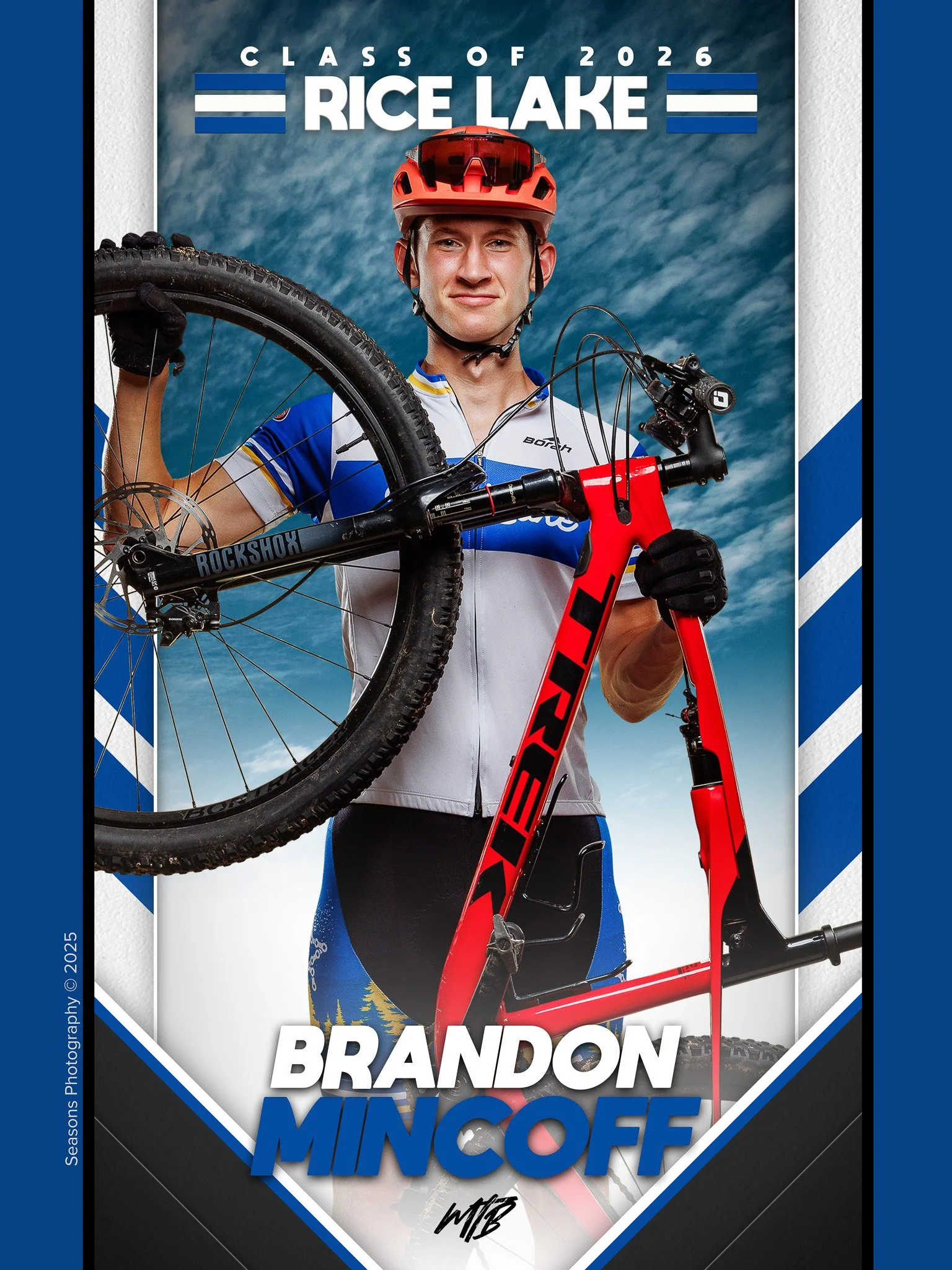 Mountain biking senior banner pose, Rice Lake, WI