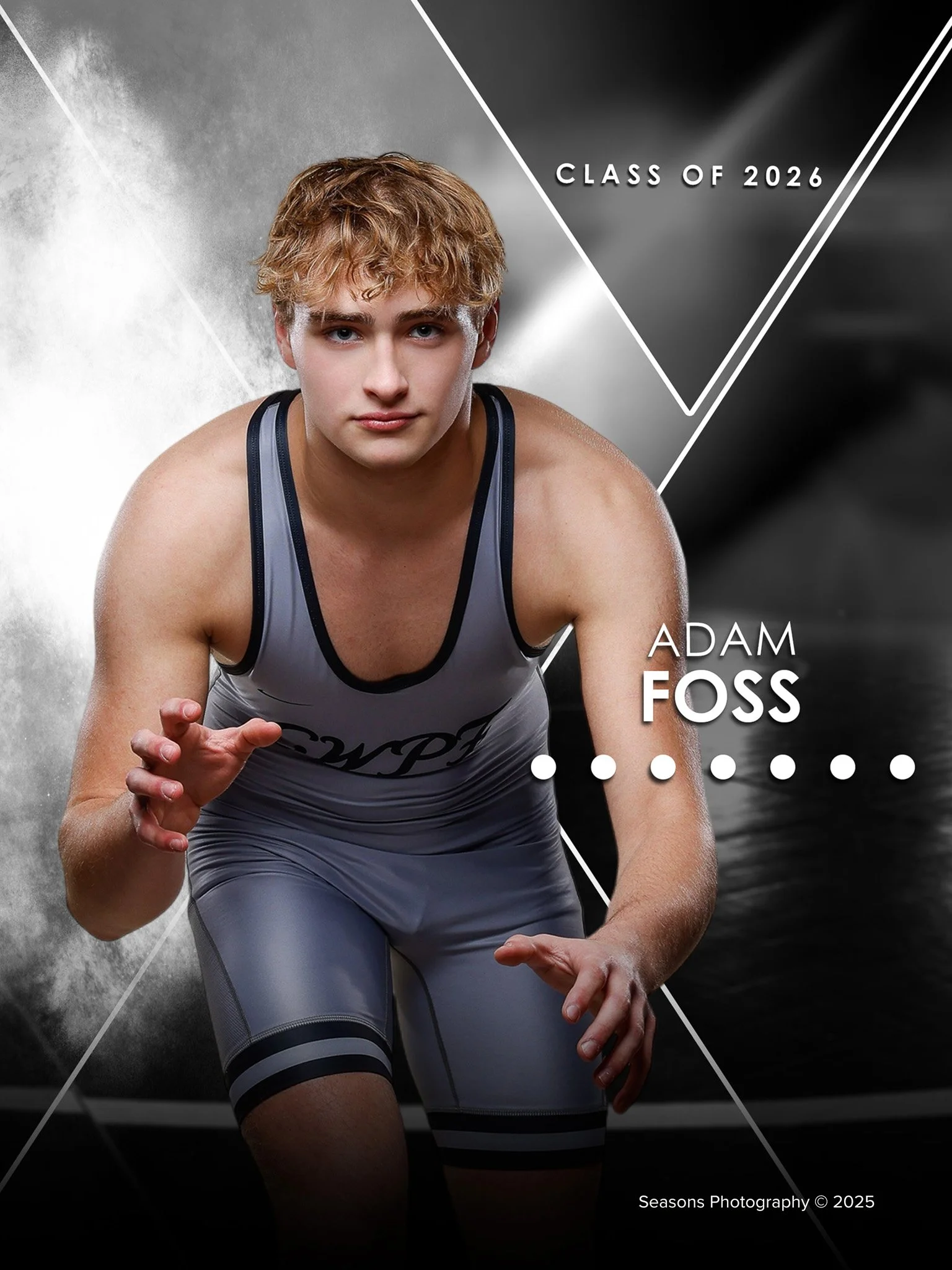 Chetek high school wrestling banner pose by Seasons Photography.