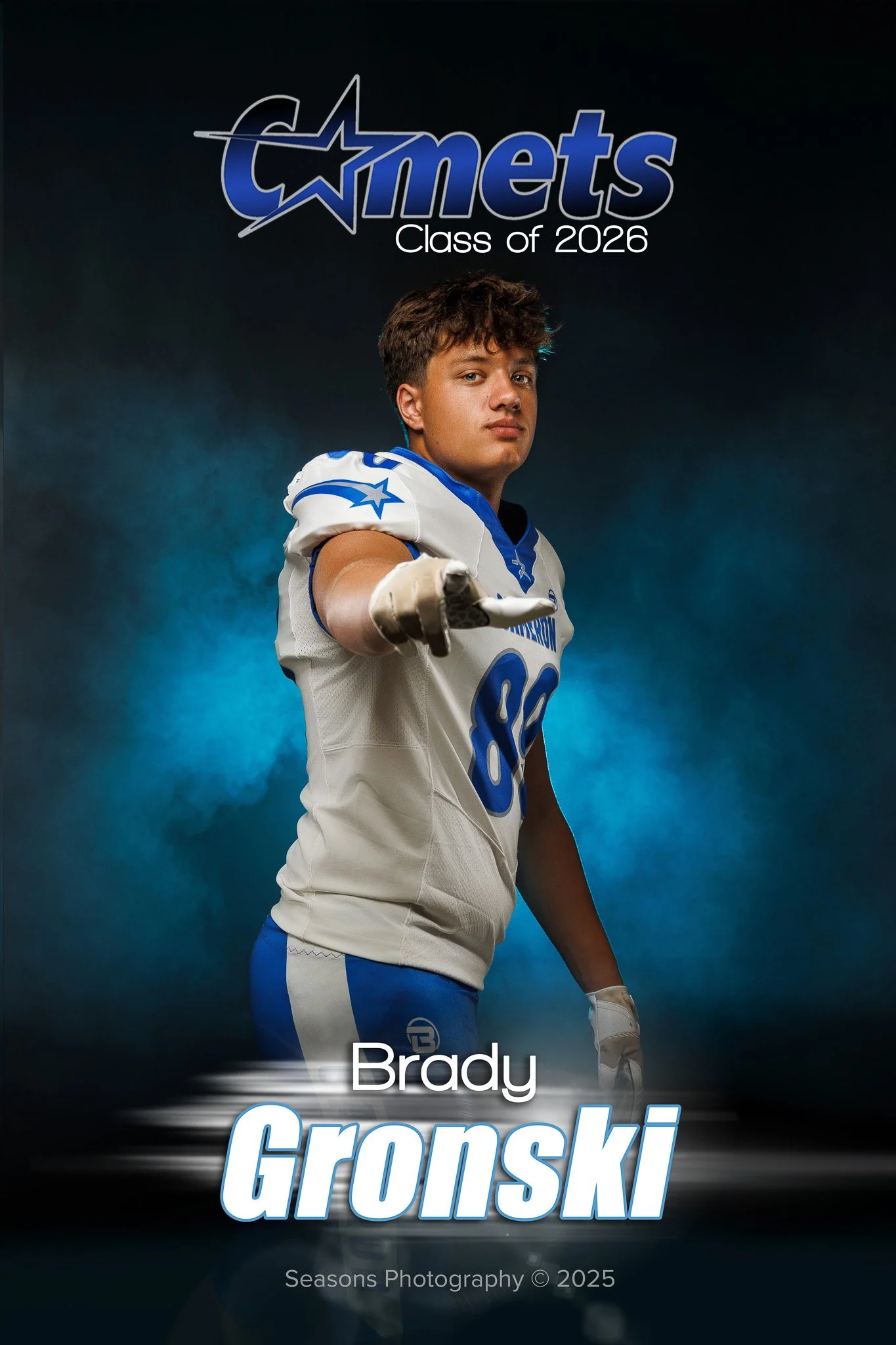 High school football senior portrait in Rice Lake, WI by Seasons Photography.