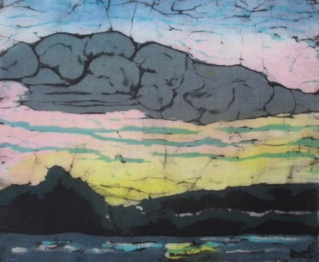 Sunset Cloud Over the Bay 11 x 9 batik on cotton