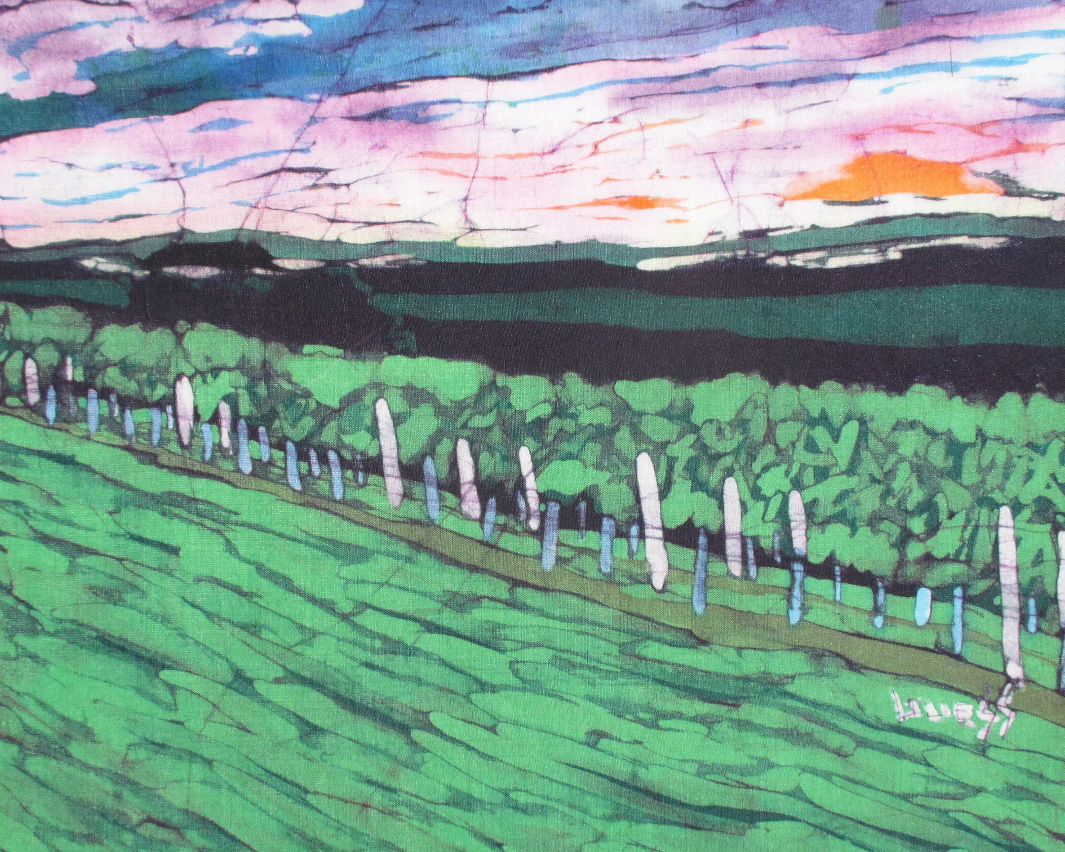 Sunset at Chateau Chantal 11 x 14 batik on silk