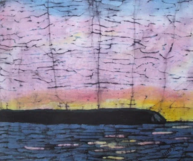 Sunset Over Pyramid Point 12 x 14 batik on linen