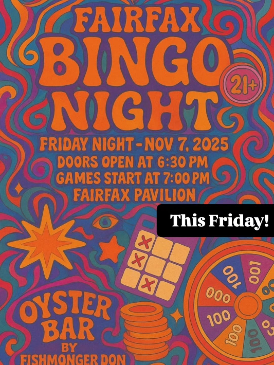 Get your tickets now and get 1 game free! Tickets include 6 games. Let's reconnect and have a good time!! Fairfax-bingo-night-2025.eventbrite.com