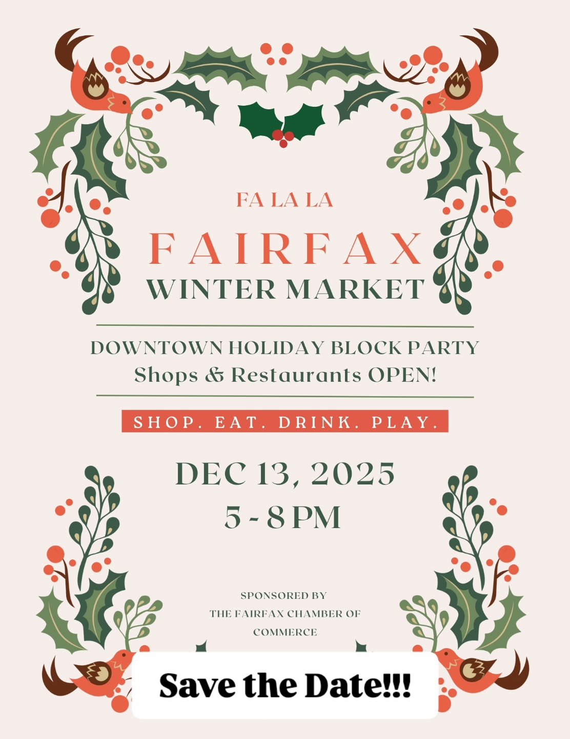 The lights are on. ✨
The kids are ready.
Santa&rsquo;s rolling in. 🎅
And Fairfax is about to glow.

Come kick off the holiday season with us &mdash;
music, magic, community, and local love
all down Bolinas.

Winter Market
Dec 13 &bull; 5&ndash;8PM
S