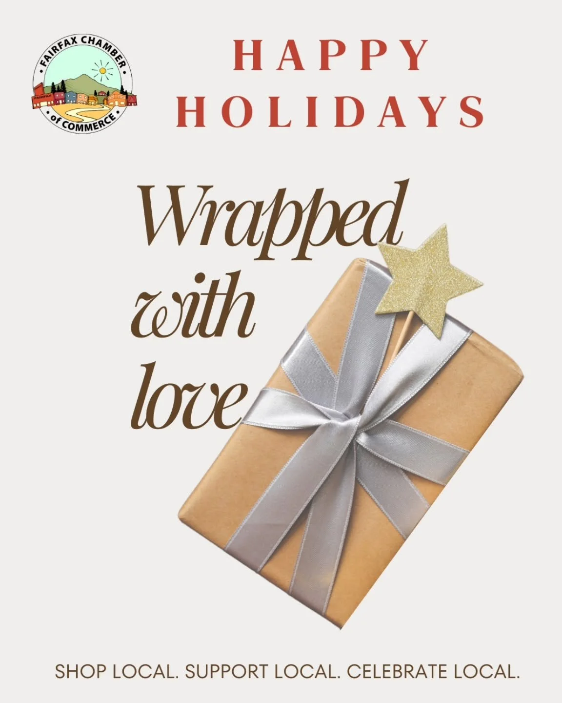Wrapped with love 💛

Happy Holidays from the Fairfax Chamber of Commerce.
Wishing our local businesses, neighbors, and community a joyful holiday season.
Thank you for supporting Fairfax all year long.