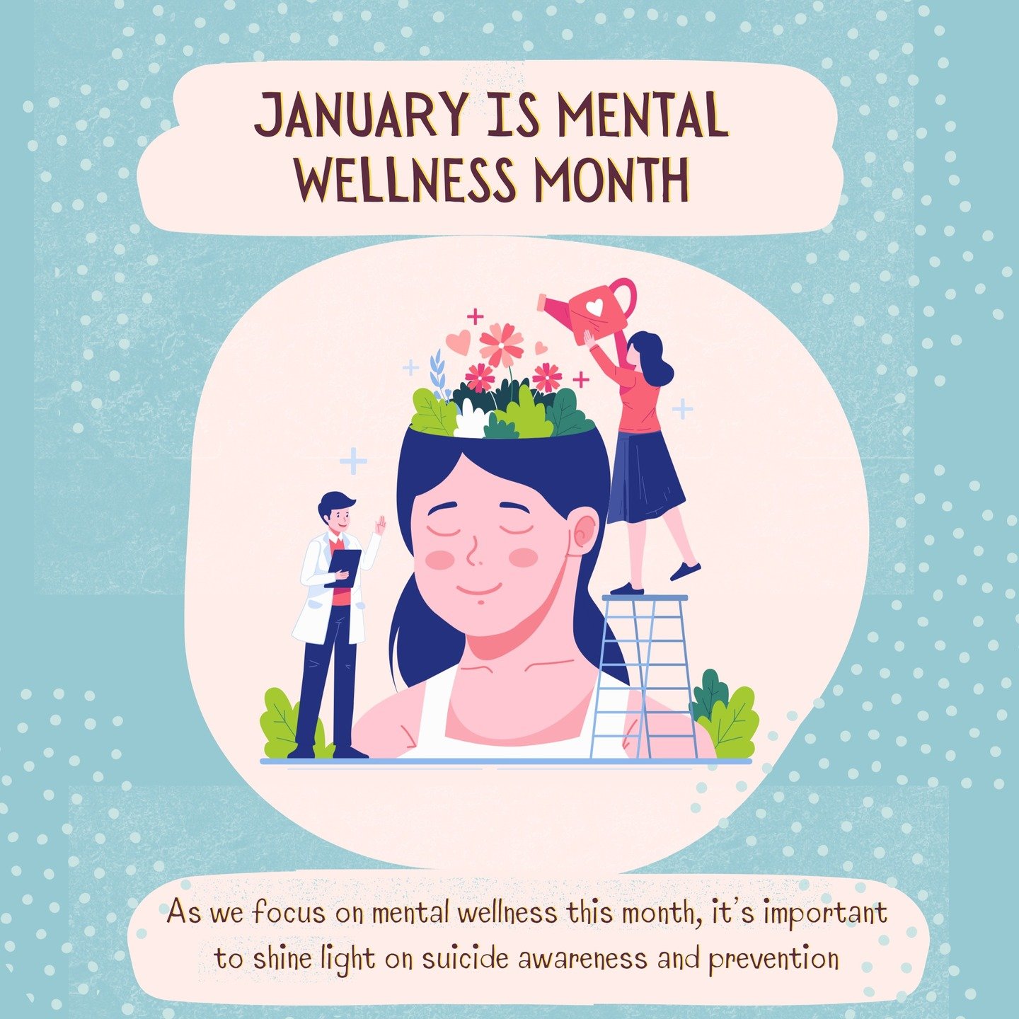 January is Mental Wellness Month. In times of difficulty, it's important to have access to resources for support. Swipe to learn more about opportunities to grow your knowledge about mental wellness and suicide prevention. #mentalwellness #mentalheal