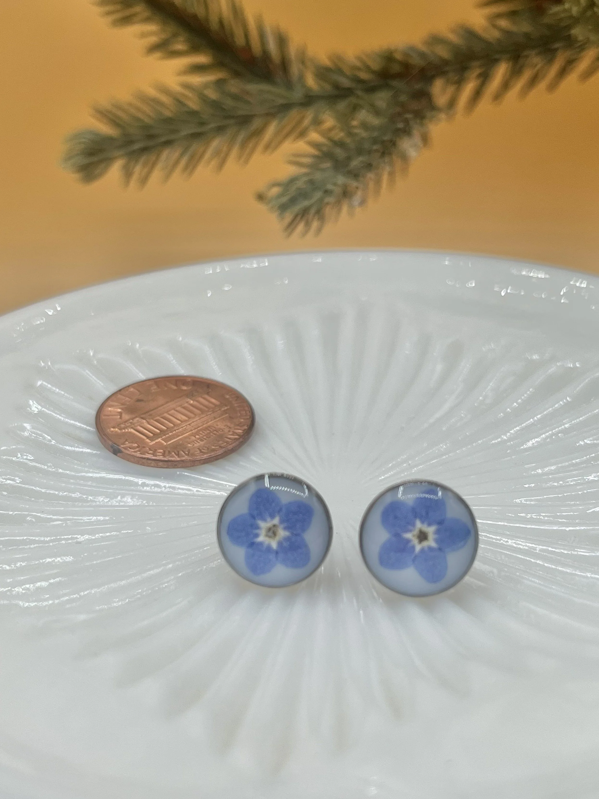 Forget-Me-Not Stud Earrings, stainless steel round
