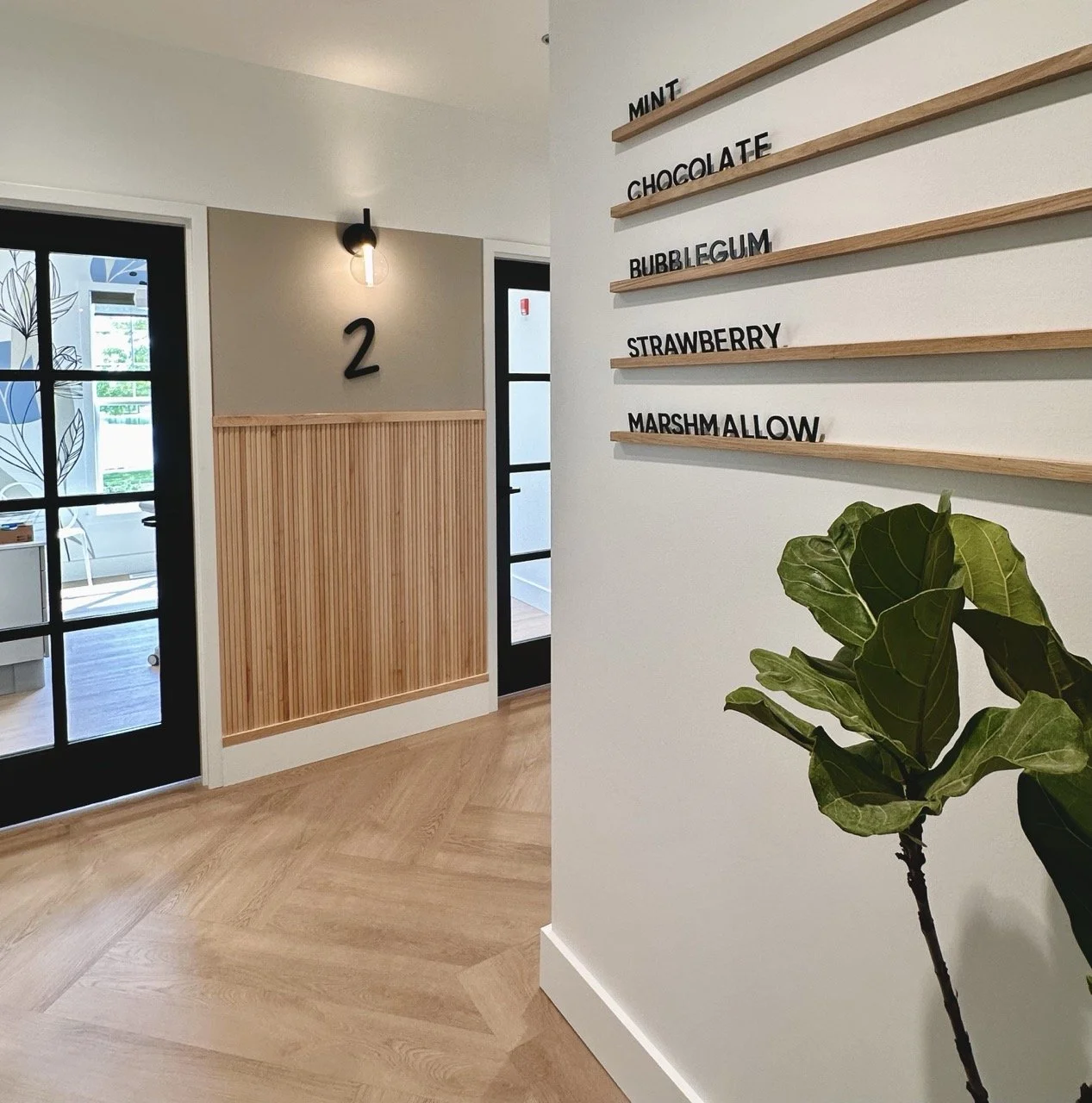 menu board flavor options hallway with doors