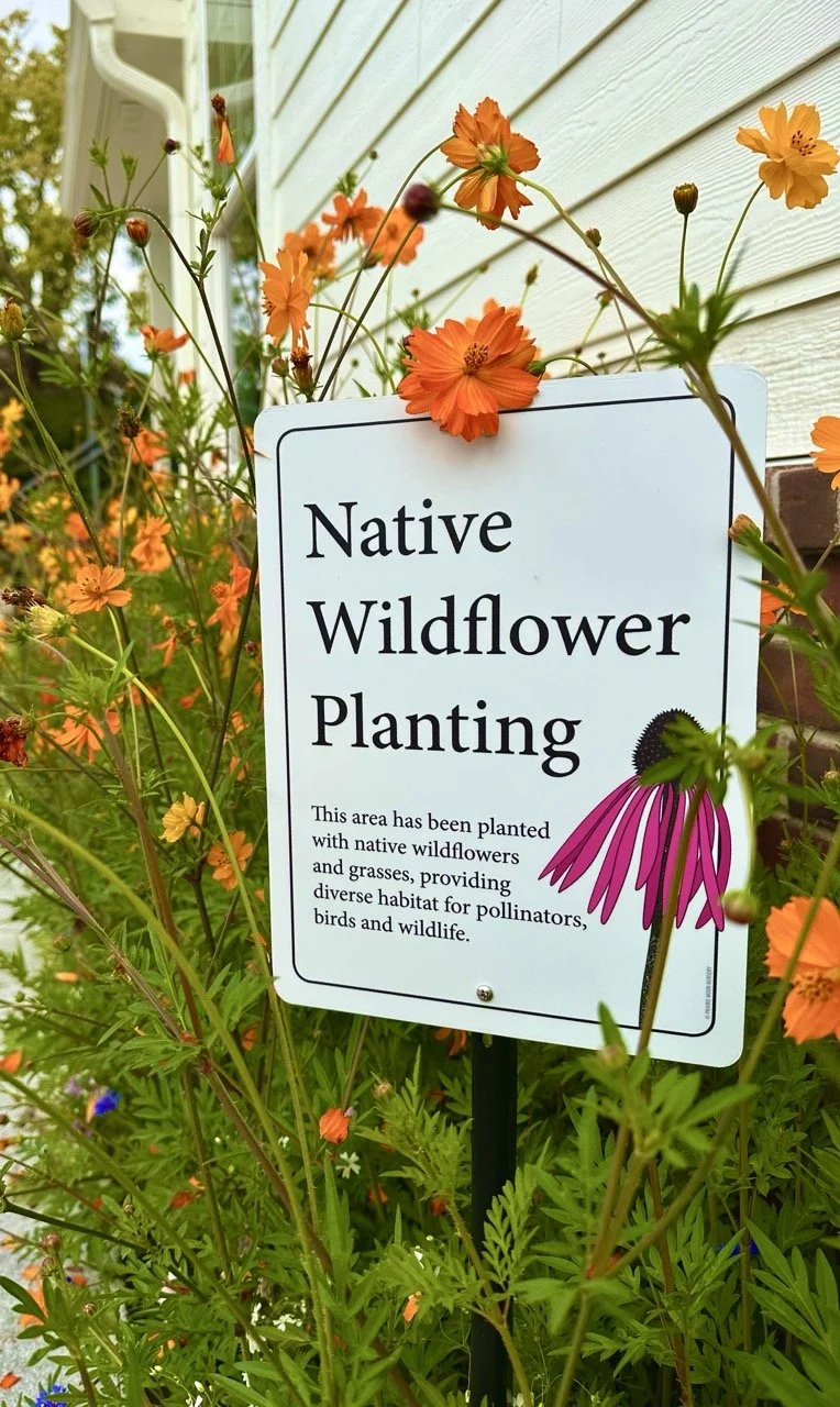 native wildflower planting in landscape outside office