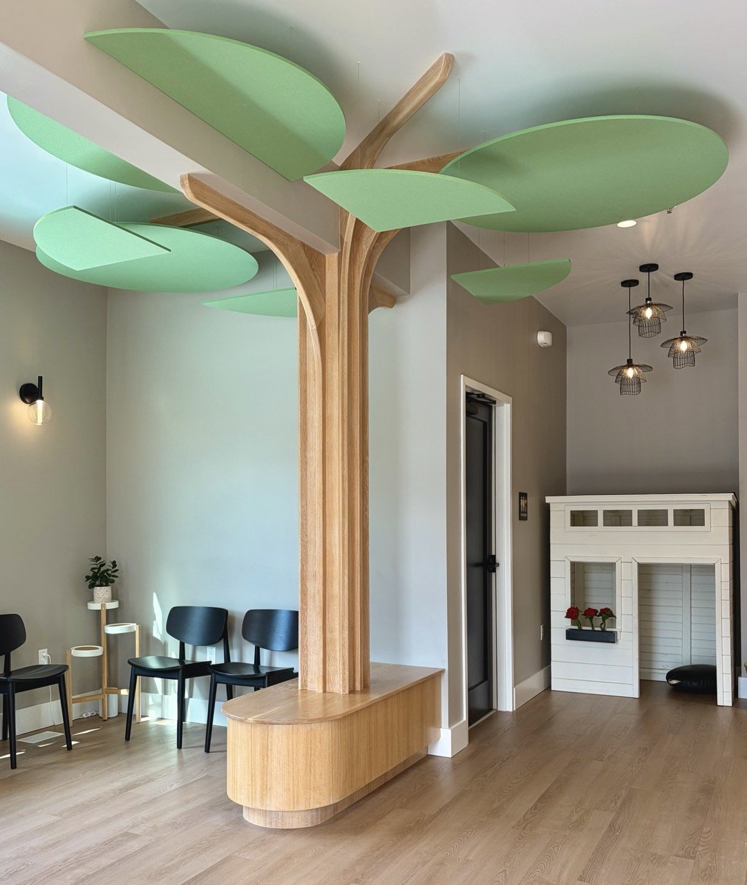 reception area abstract tree sculpture