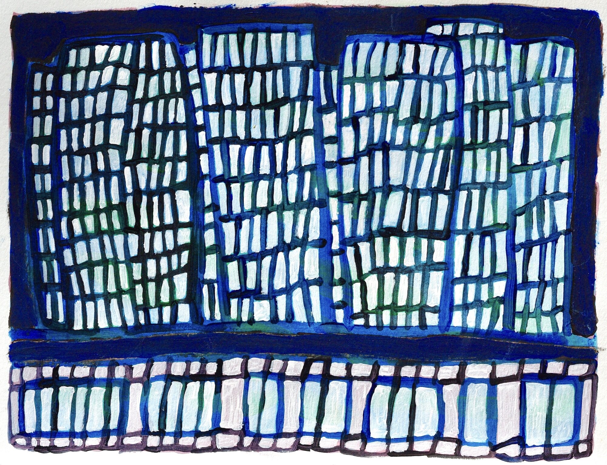 Manhattan by night (from the Brooklyn Bridge) 2019 Acrylic on paper 22.8 x 30.3 cm