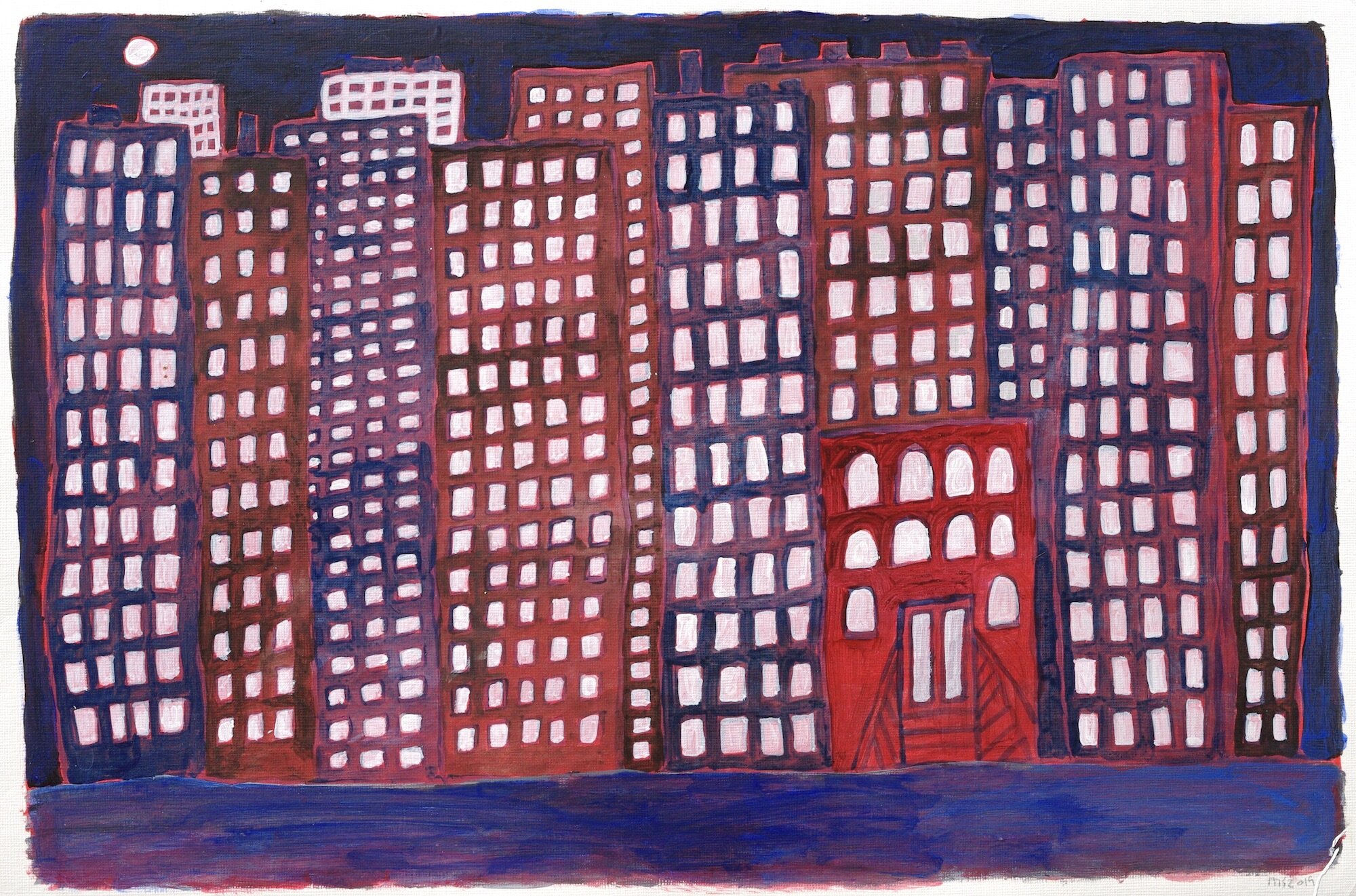 Uptown by night 2019 Acrylic on paper 33 x 45.5 cm