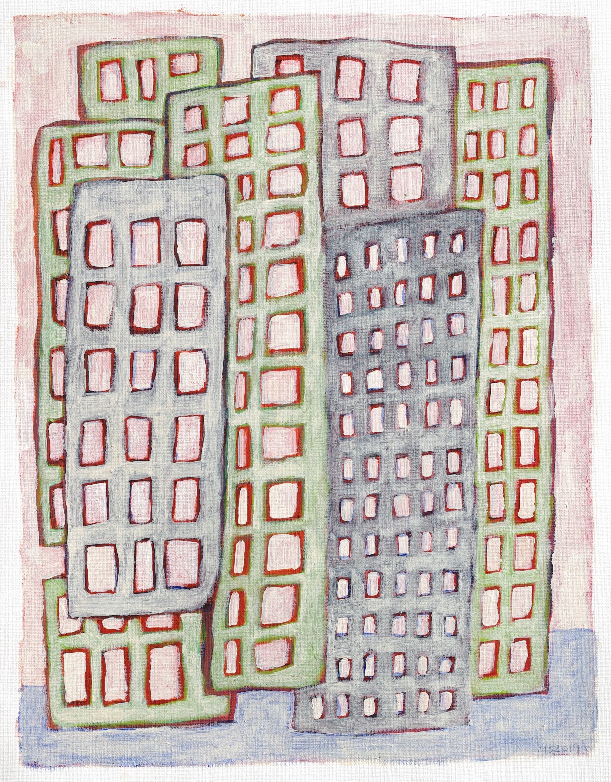 Midtown 2019 Acrylic on paper 35.4 x 27.8 cm