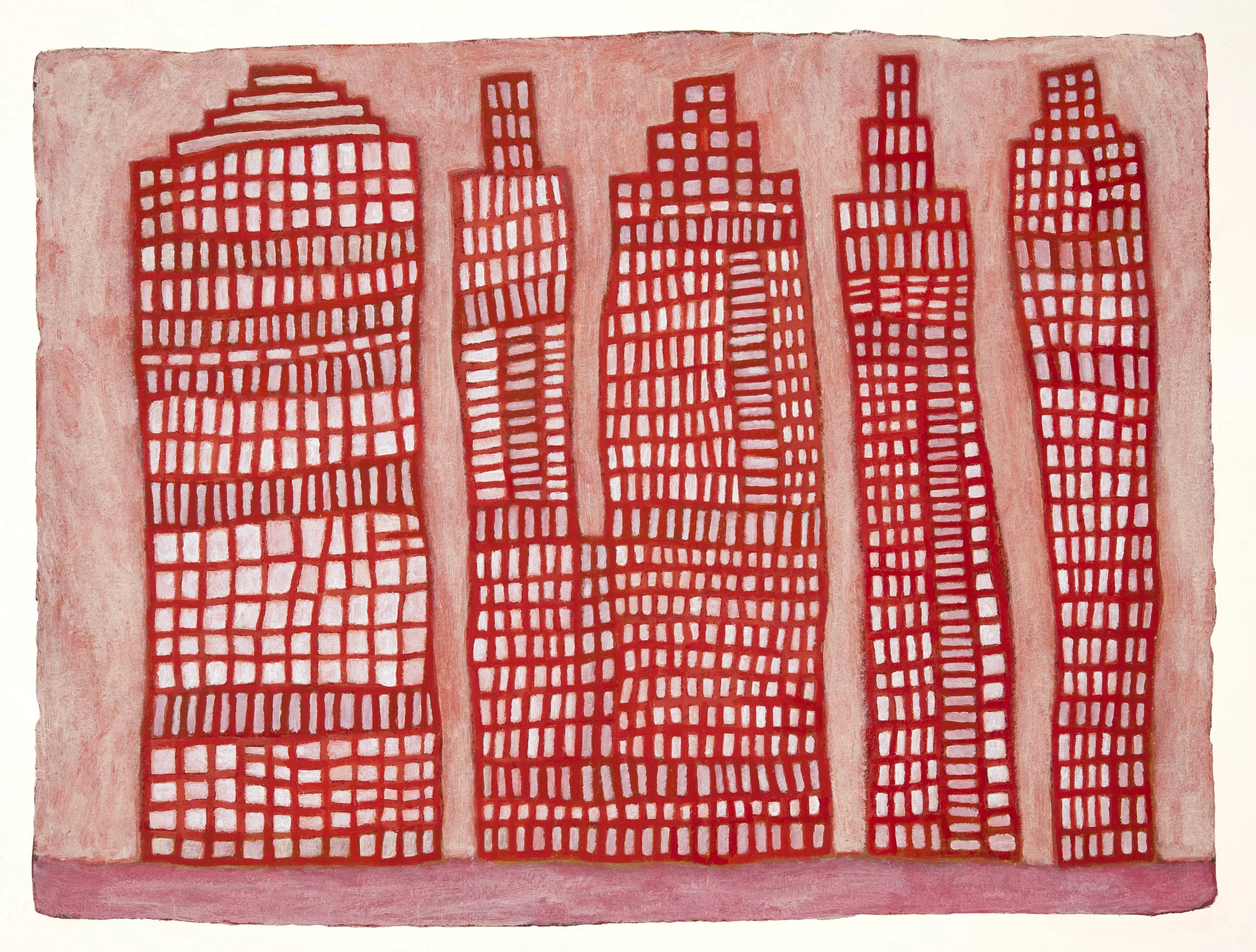 Hell’s Kitchen at dusk 2023 Acrylic on hand made recycled Indian rag paper 60 × 80 cm