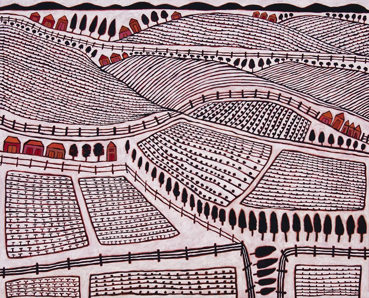 The vineyards of Madden’s Lane 2023 Acrylic on linen 122 × 152 cm