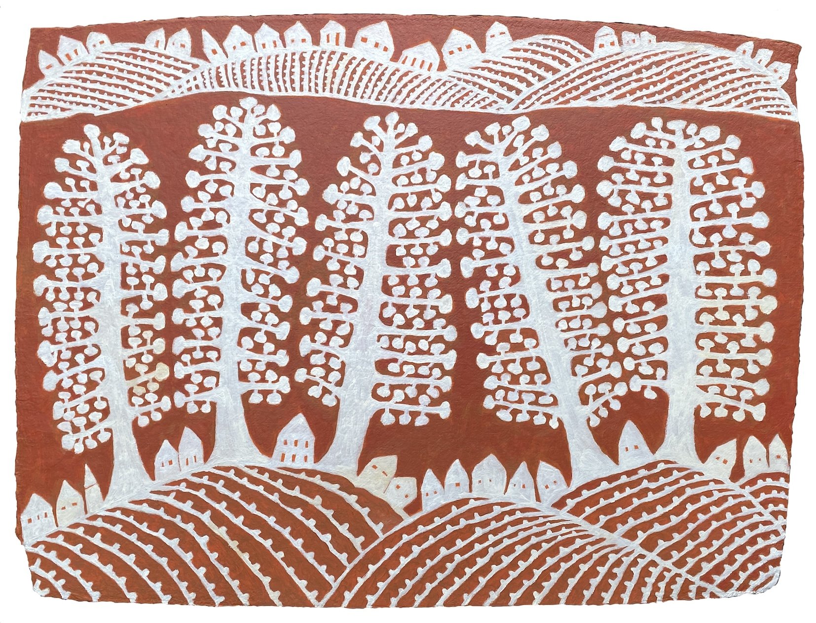 The Avenue 2024 Acrylic on hand made recycled Indian rag paper on marine ply 60 × 80 cm