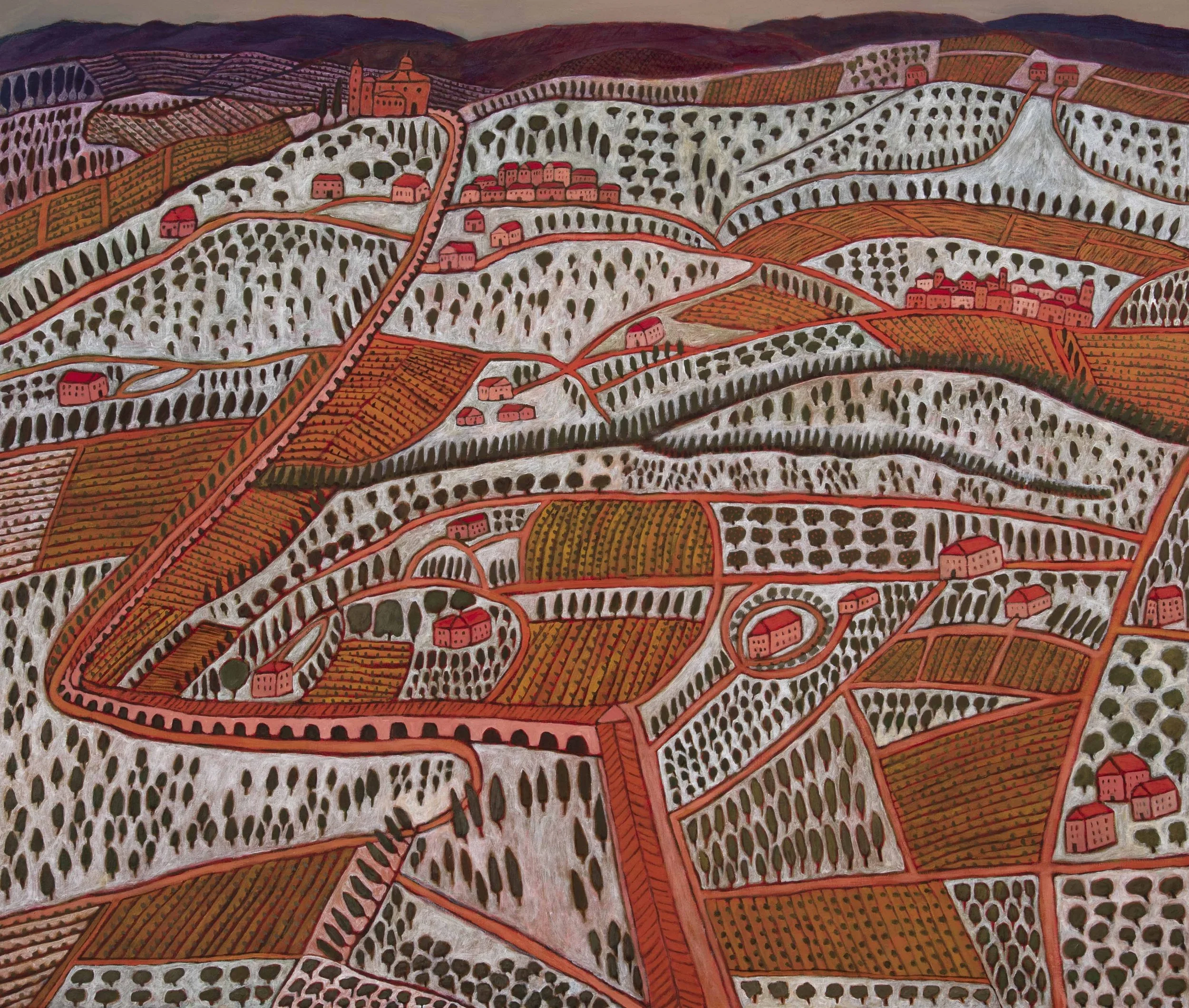  La Passeggiata a San Luca I - Bologna  2025 Acrylic on linen 91 × 107 cm 