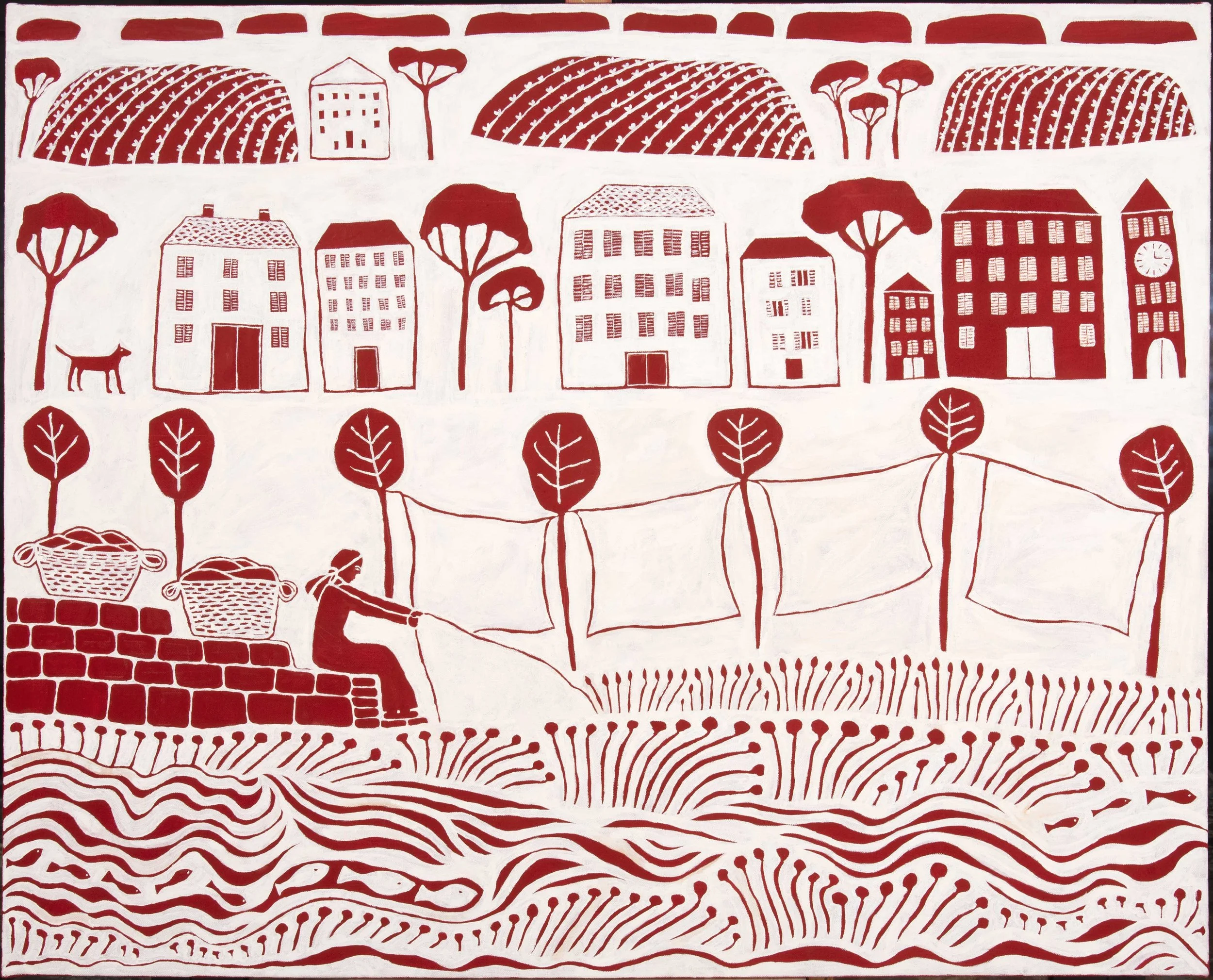   The Canal - wash day  2025 Acrylic on linen 122 × 153 cm 