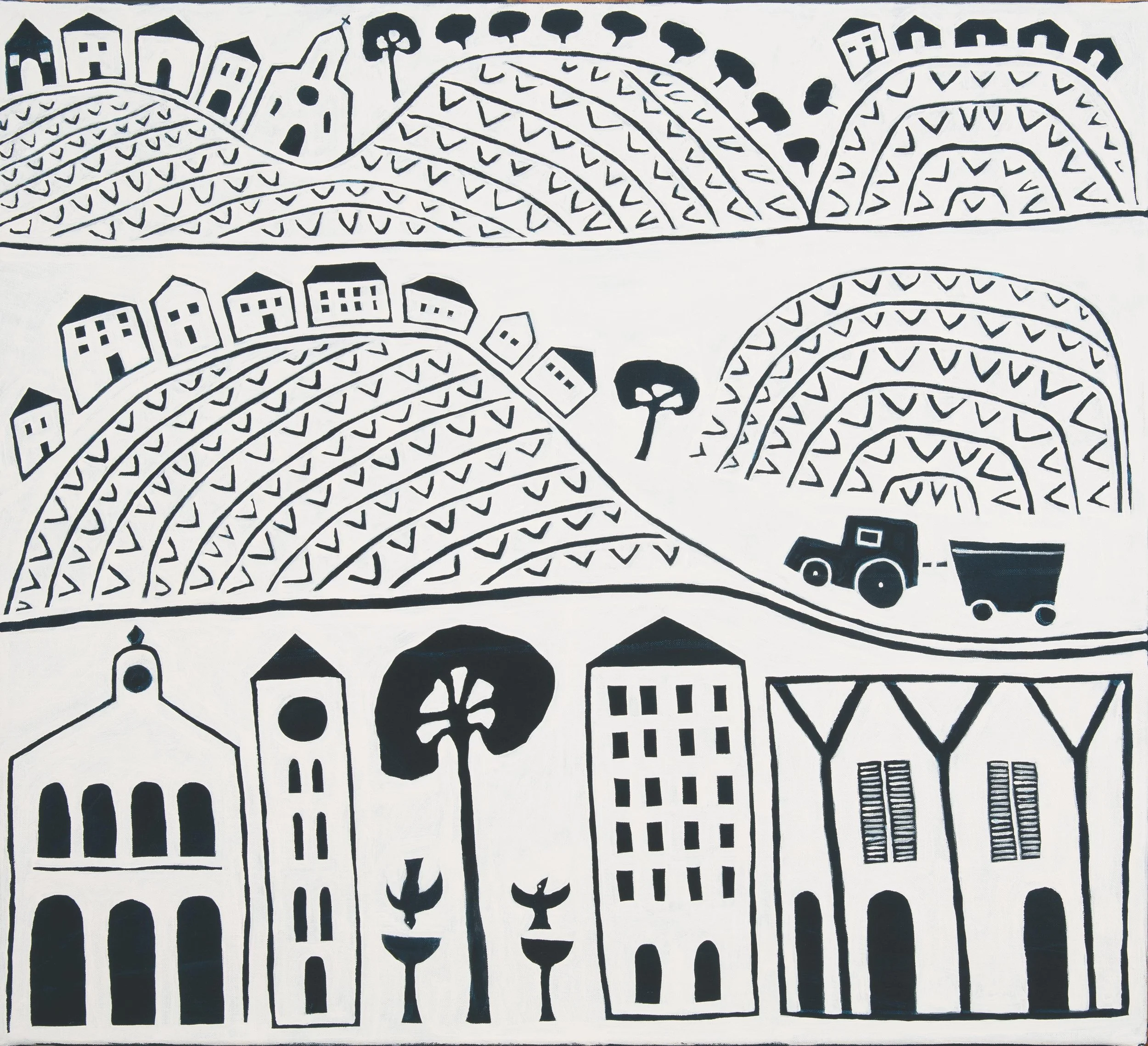   La vendemmia and the village  2025 Acrylic on linen 51 × 61 cm 