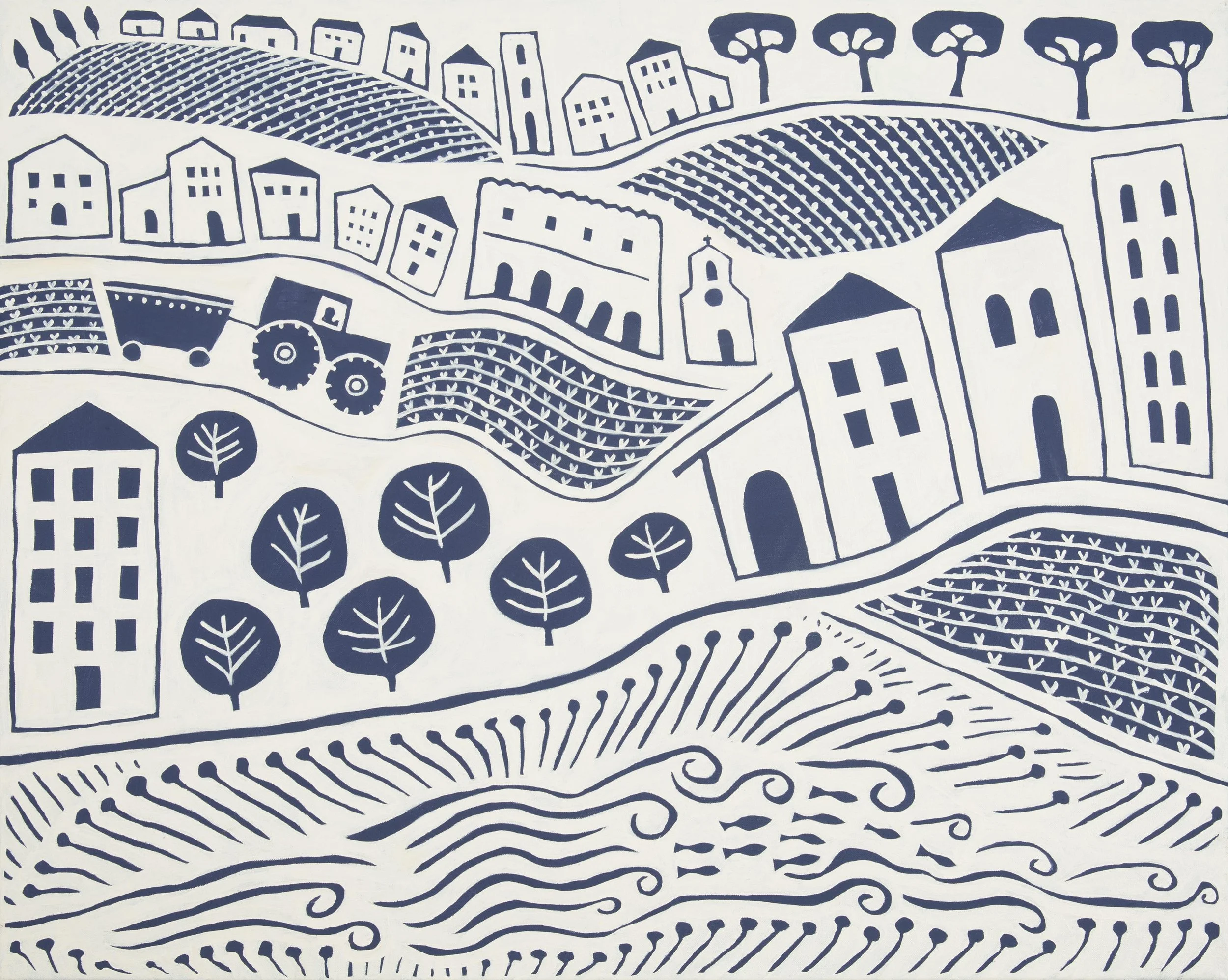   La vendemmia - and the village  2025 Acrylic on linen 51 × 61 cm 