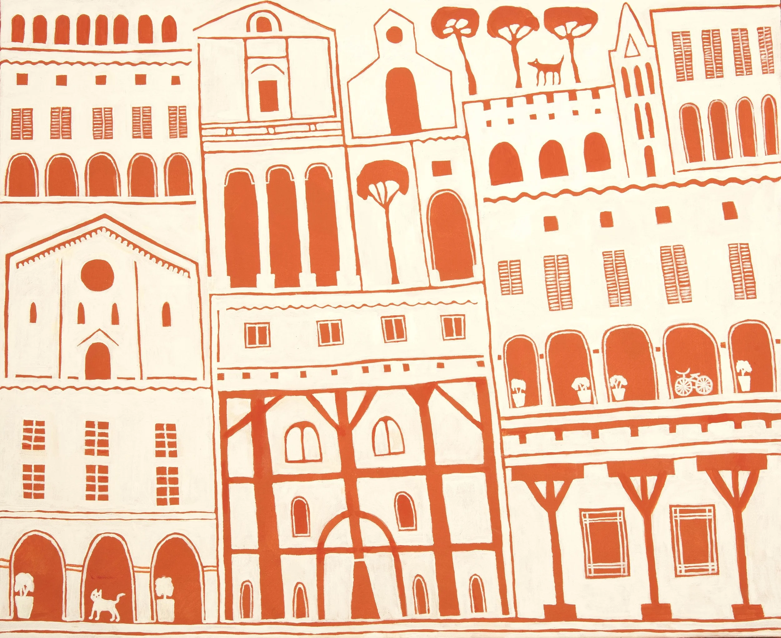   Bologna - Città Vecchia orange  2025 Acrylic on linen 66.5 × 81 cm 