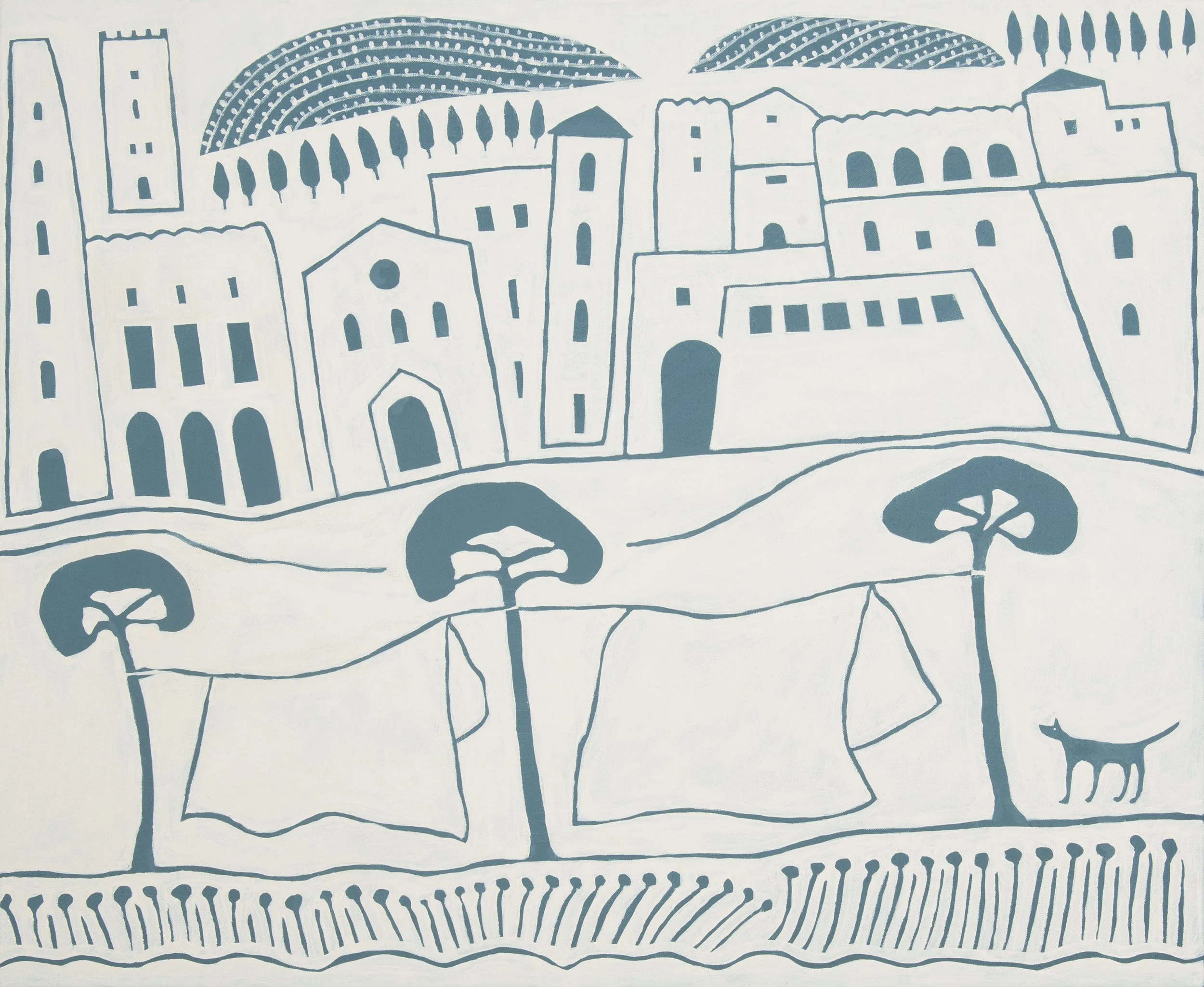   The Canal - wash day blue  2025 Acrylic on linen 51 × 61 cm 