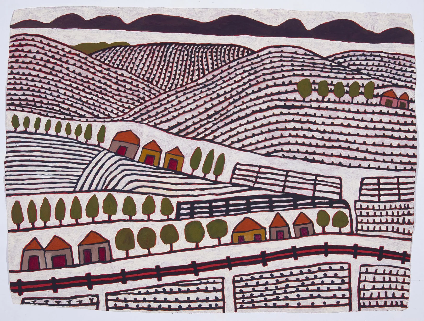   Near Yeringberg  2026 Acrylic on hand made recycled Indian rag paper 60 × 80 cm 