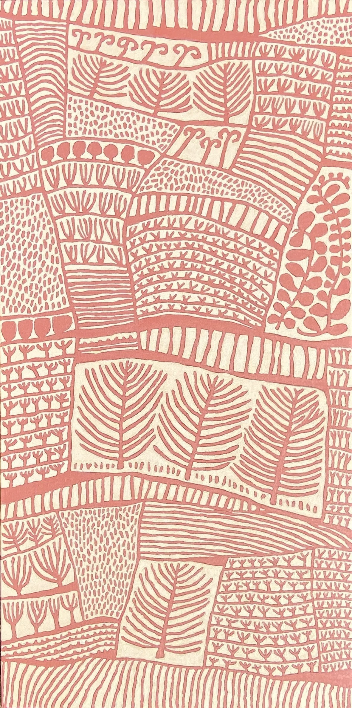   Pink Paddocks - in memory  2026 Acrylic on linen 149.5 × 74.5 cm 