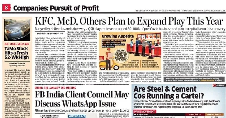 Spotlight - @the_economic_times 13.1.2021 mention of @shriram_pm_monga, Principal Consultant - SRED