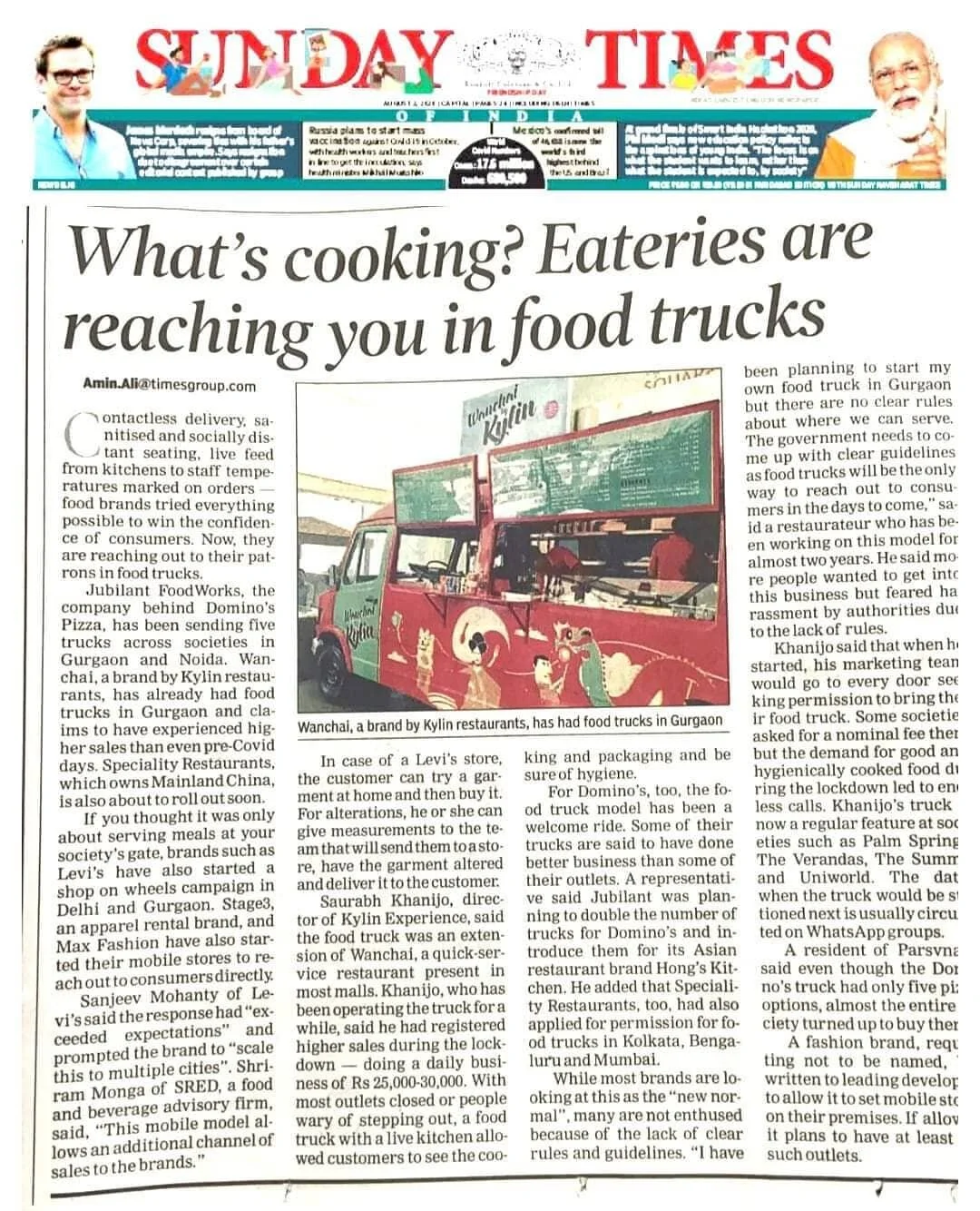 What&rsquo;s cooking? Eateries are reaching you in food trucks | Gurgaon News - Times of India https://timesofindia.indiatimes.com/city/gurgaon/whats-cooking-eateries-are-reaching-you-in-food-trucks/articleshow/77309128.cms
#DOMINOS #HONGS KITCHEN #L
