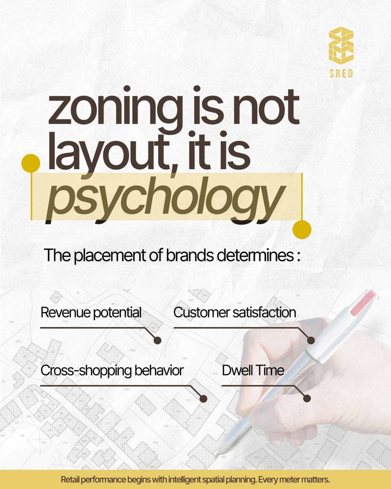 Zoning isn&rsquo;t just about where brands sit, it&rsquo;s about how people move, feel, and spend.
The right placement can turn passive footfall into active buying, and browsing into experience.

#ConsumerBehavior #RetailTrends #SRED #RealEstateIndia