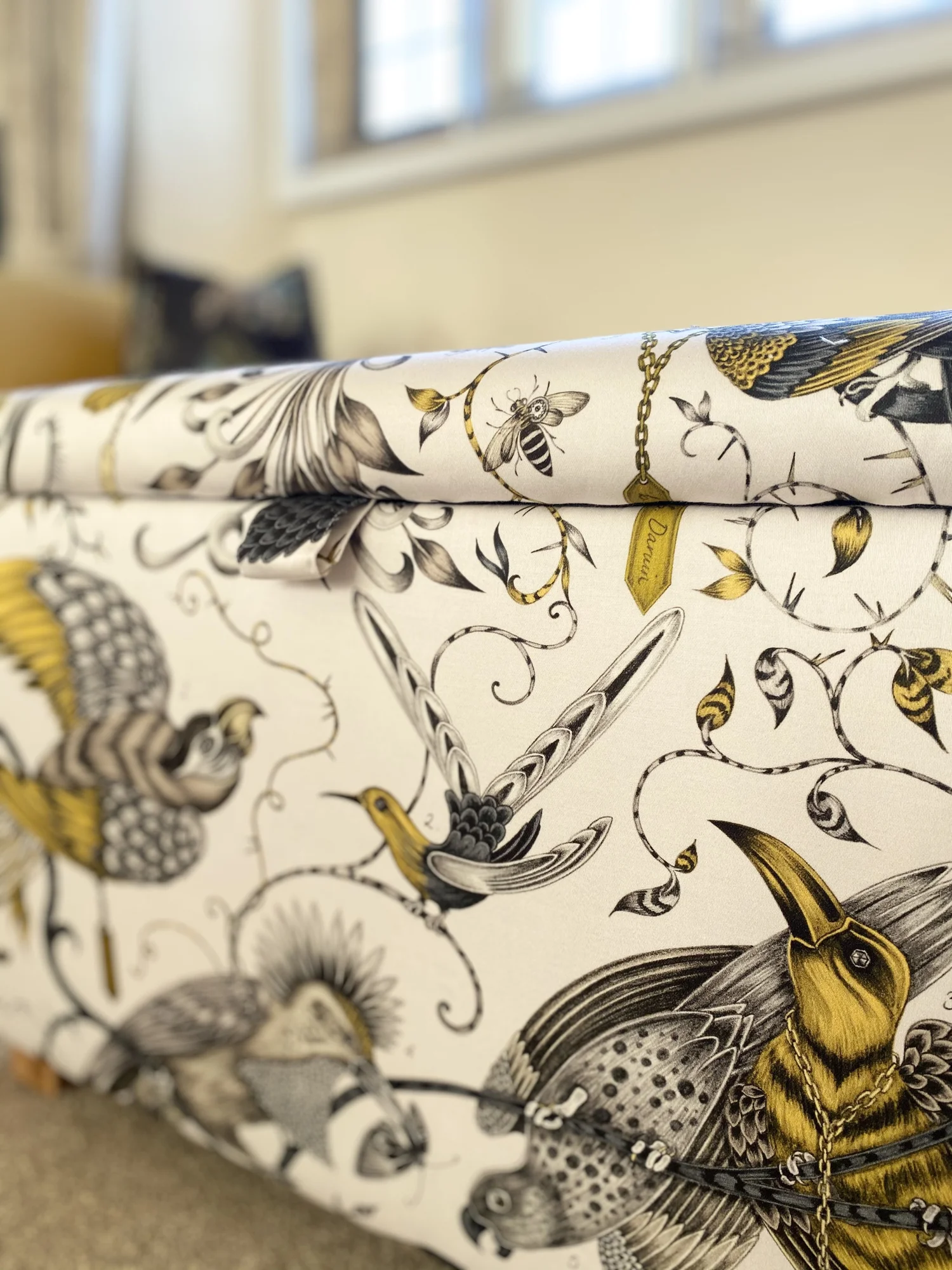 Ottoman in Meander — Sparrow & Plumb Furniture, Ottomans and Footstools