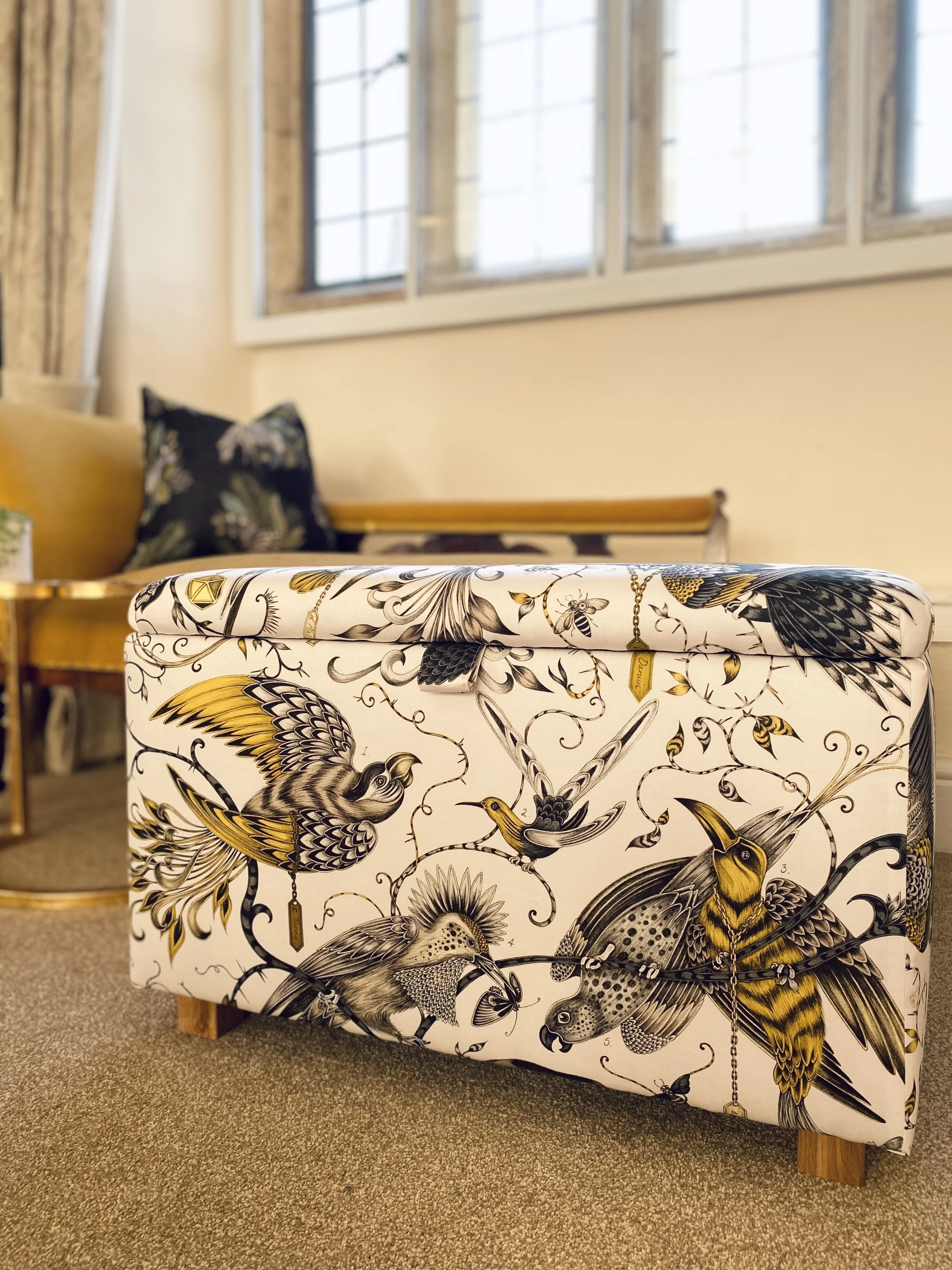 Ottoman in Meander — Sparrow & Plumb Furniture, Ottomans and Footstools