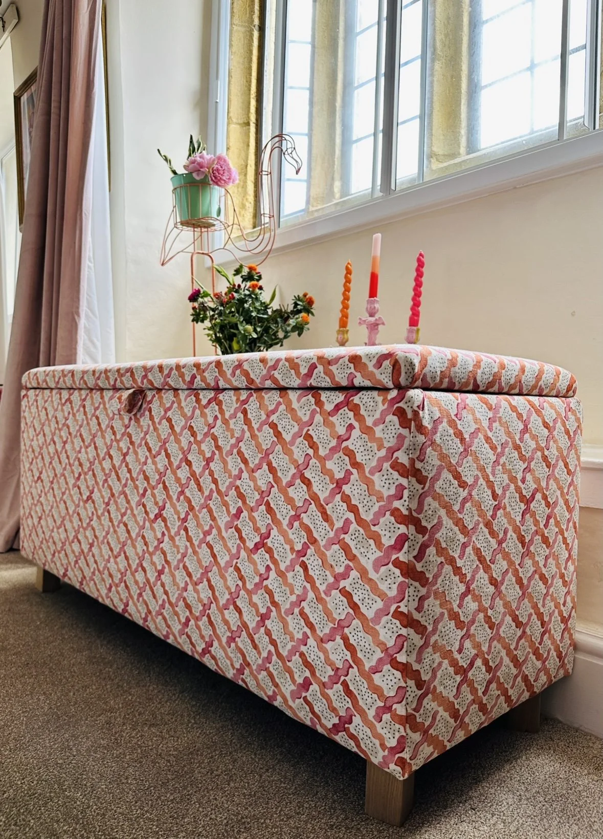 Ottoman in Linwood Arboreal Cerise — Sparrow & Plumb Furniture ...