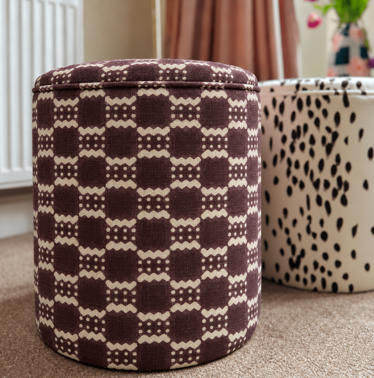 Dressing Table Pouffe in Linwood Ravioli Damson