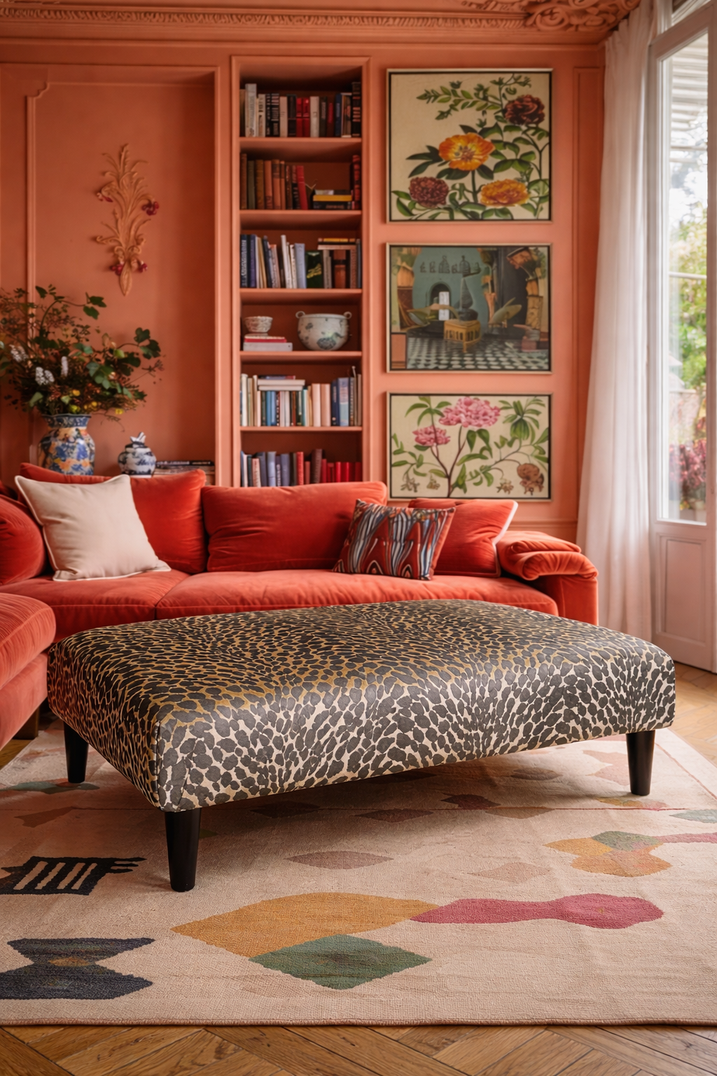 Coffee Table Footstool in Lyric Leopard