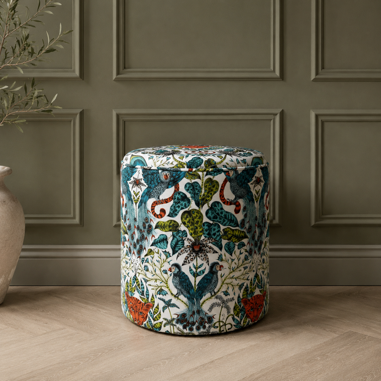 Dressing Table Pouffe in Emma J Shipley Amazon Jungle Cotton